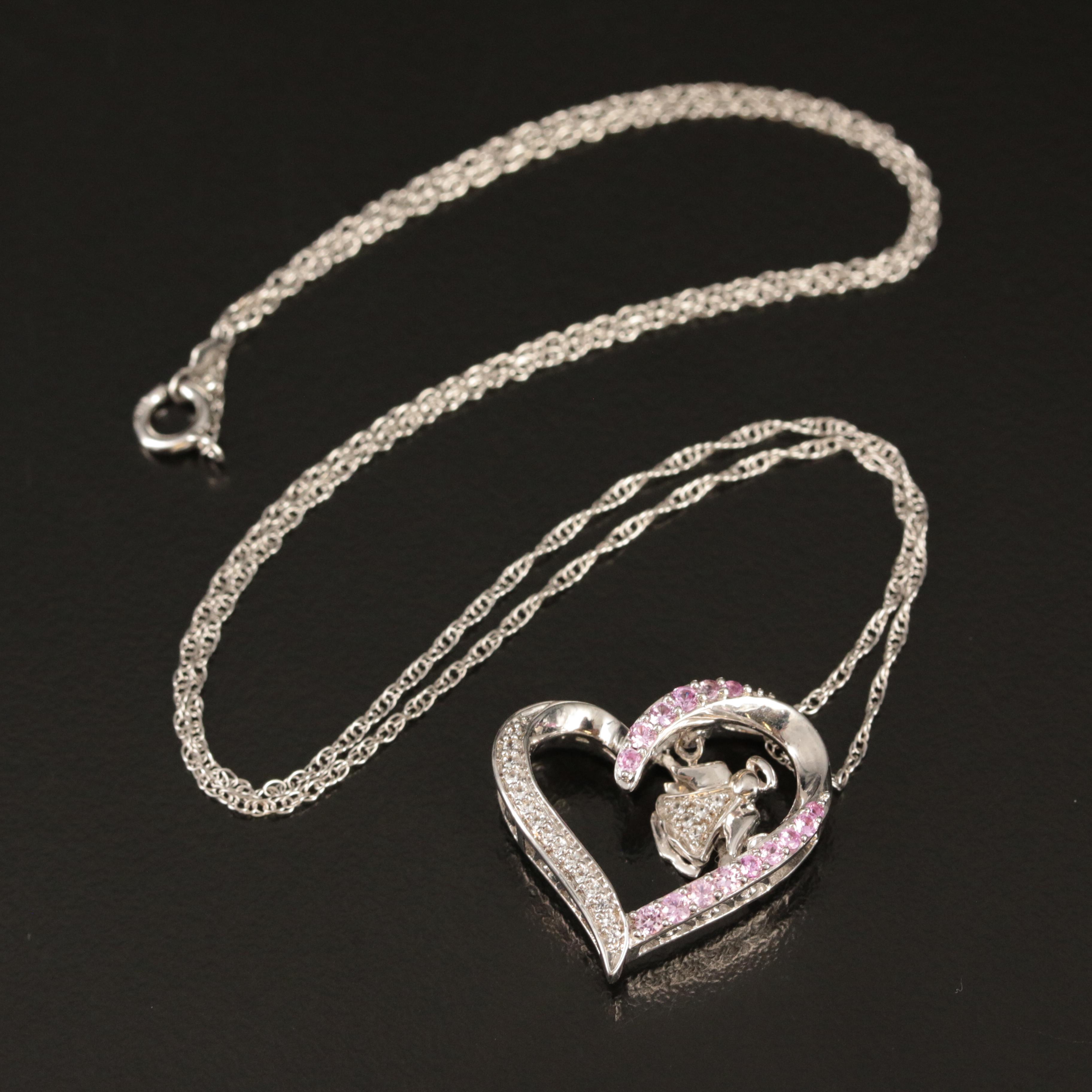 Sterling Sapphire Angel Heart Tremble Pendant Necklace
