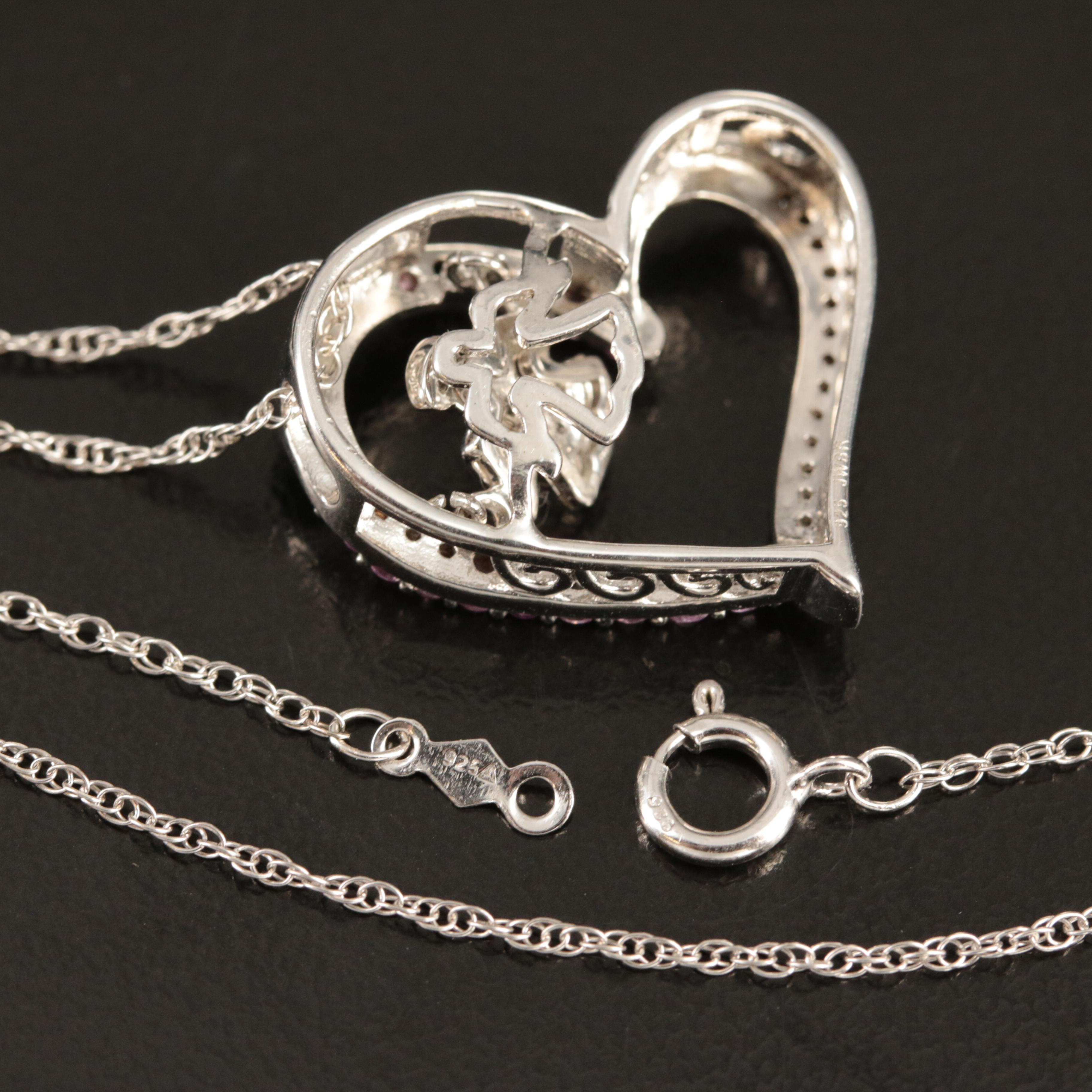 Sterling Sapphire Angel Heart Tremble Pendant Necklace