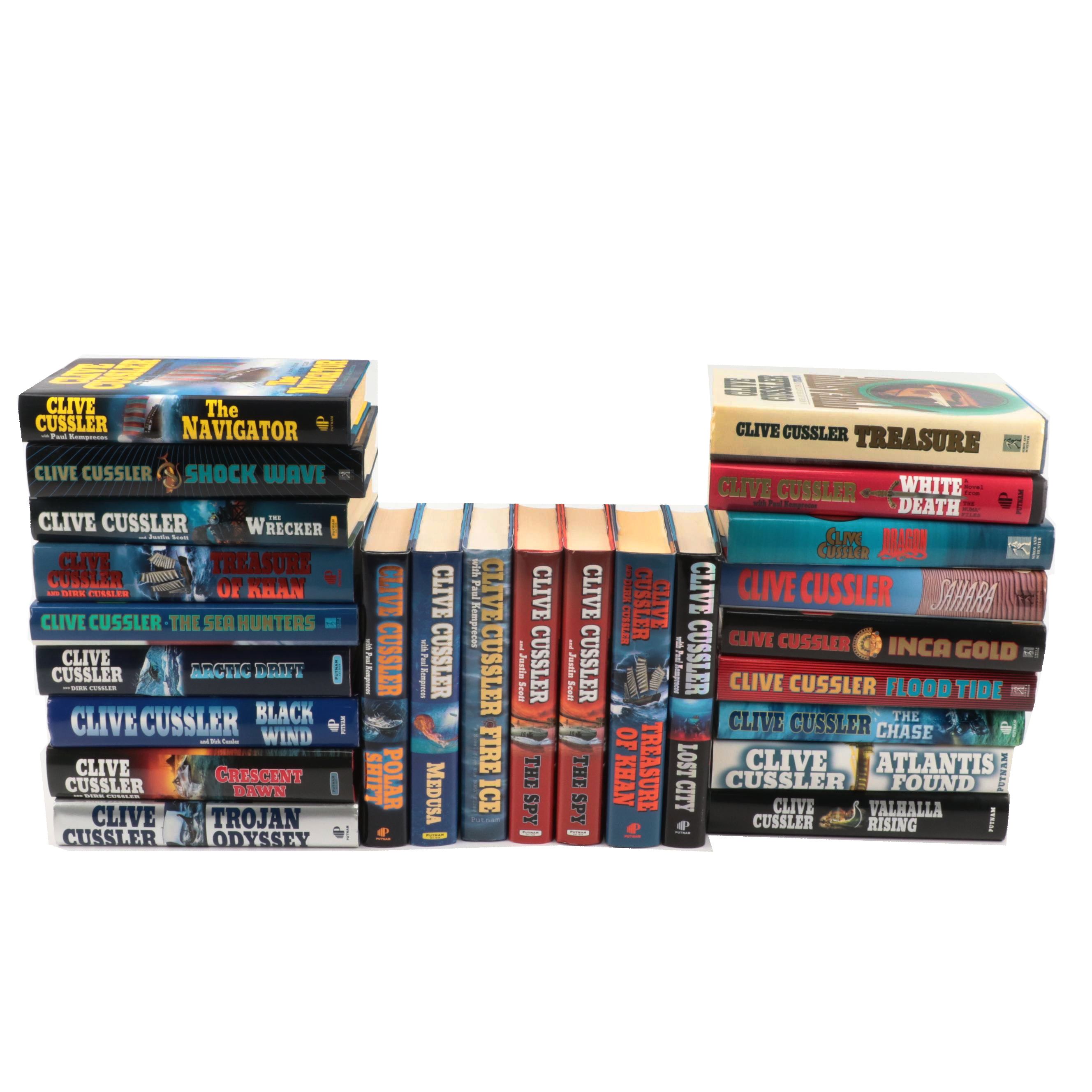 First Edition Clive Cussler Novels Including "Treasure, "Sea Hunters," and More