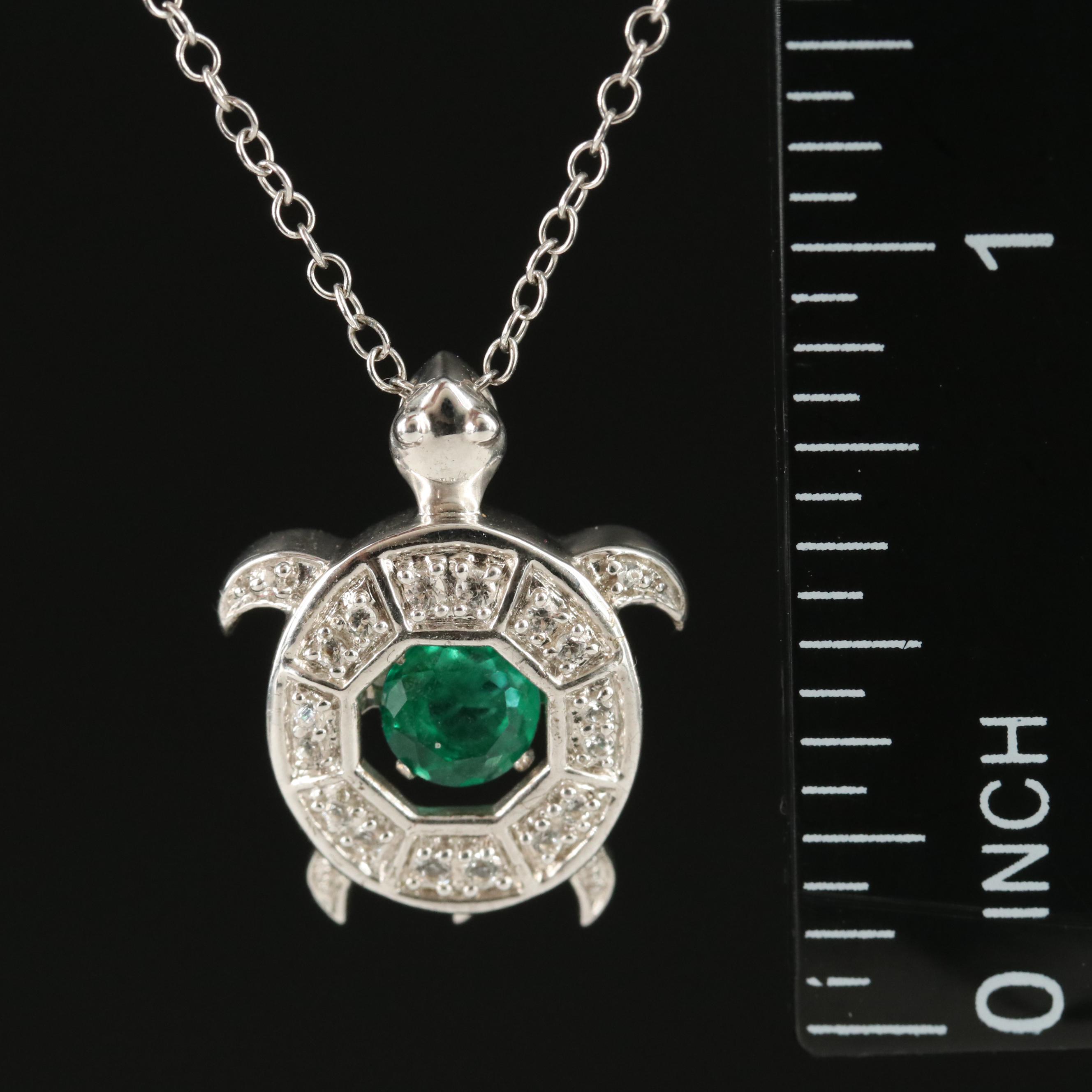 Sterling Emerald and Topaz Turtle Pendant Necklace