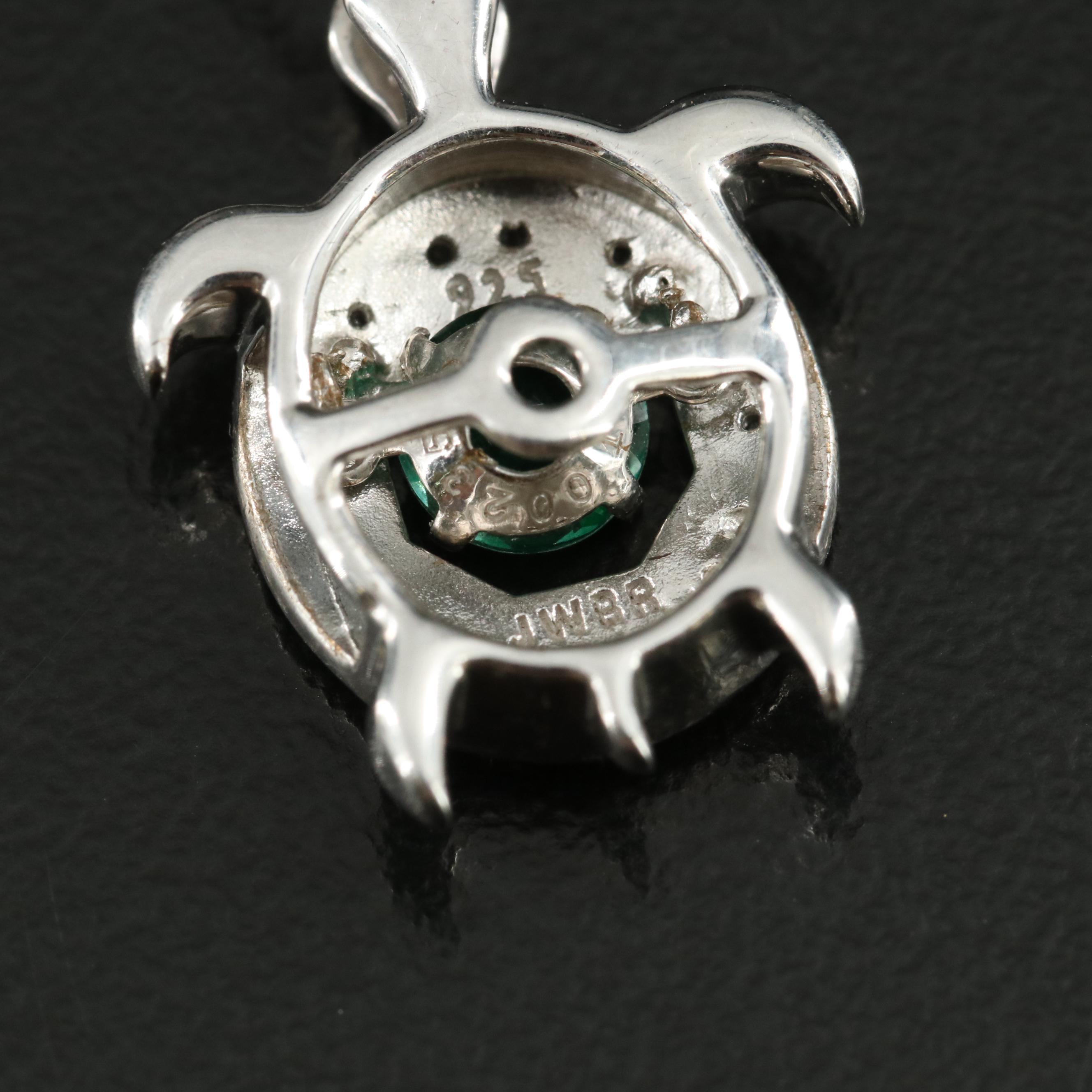 Sterling Emerald and Topaz Turtle Pendant Necklace
