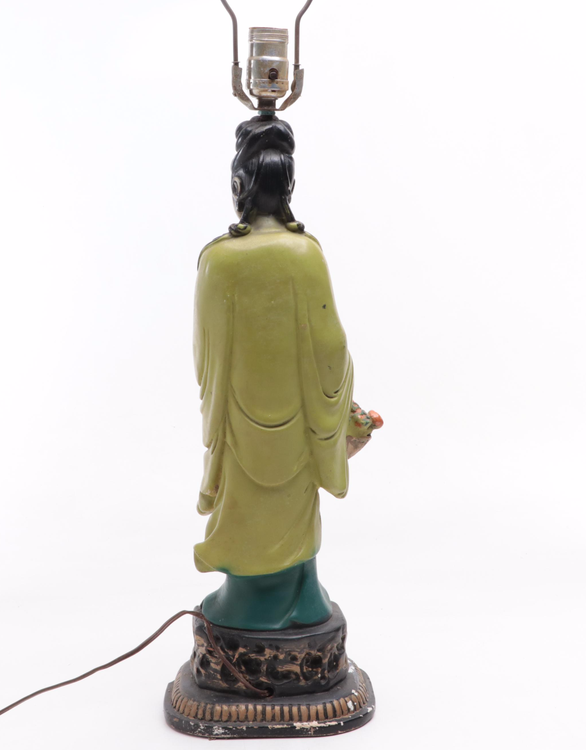 Asian Inspired Chalkware Figural Table Lamp