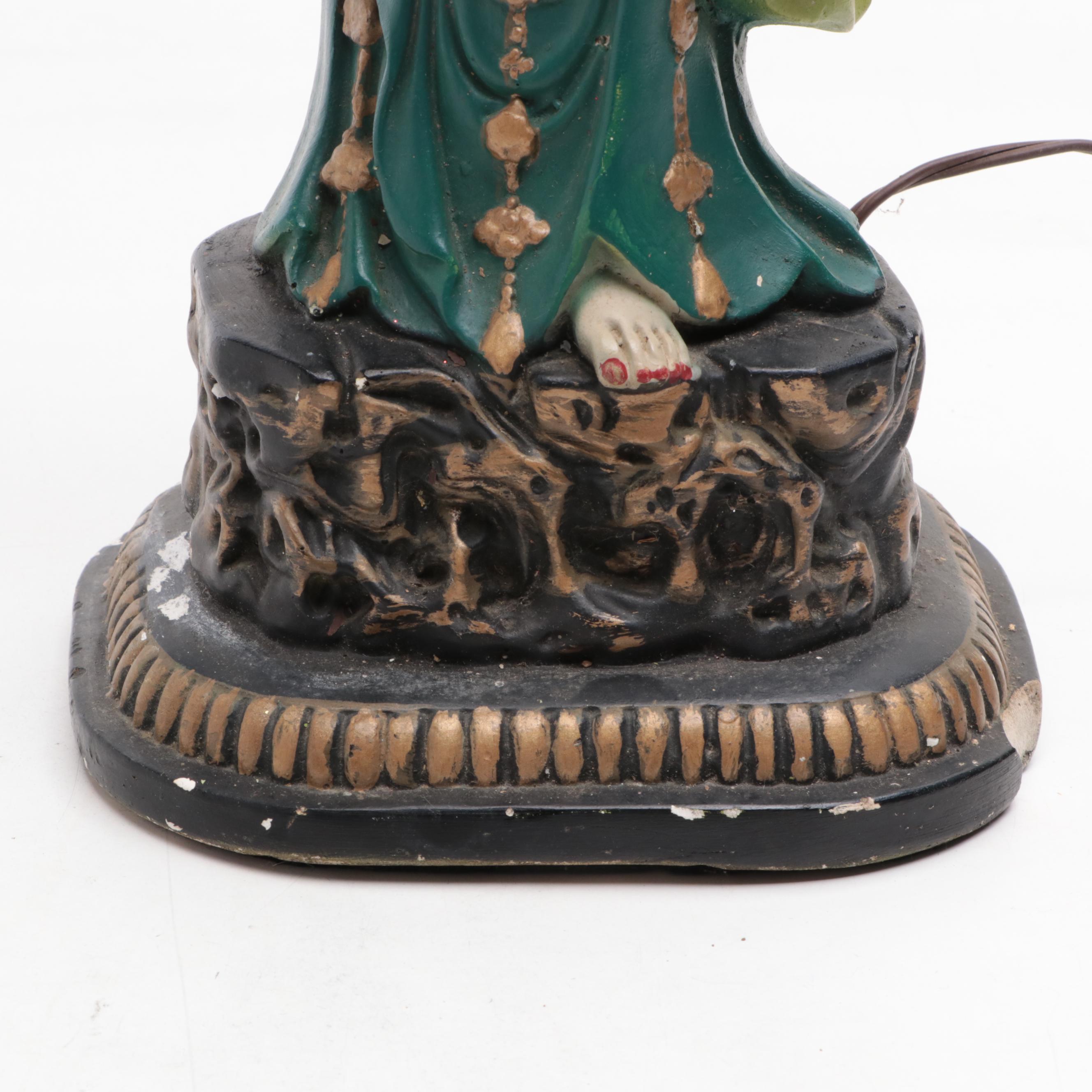 Asian Inspired Chalkware Figural Table Lamp