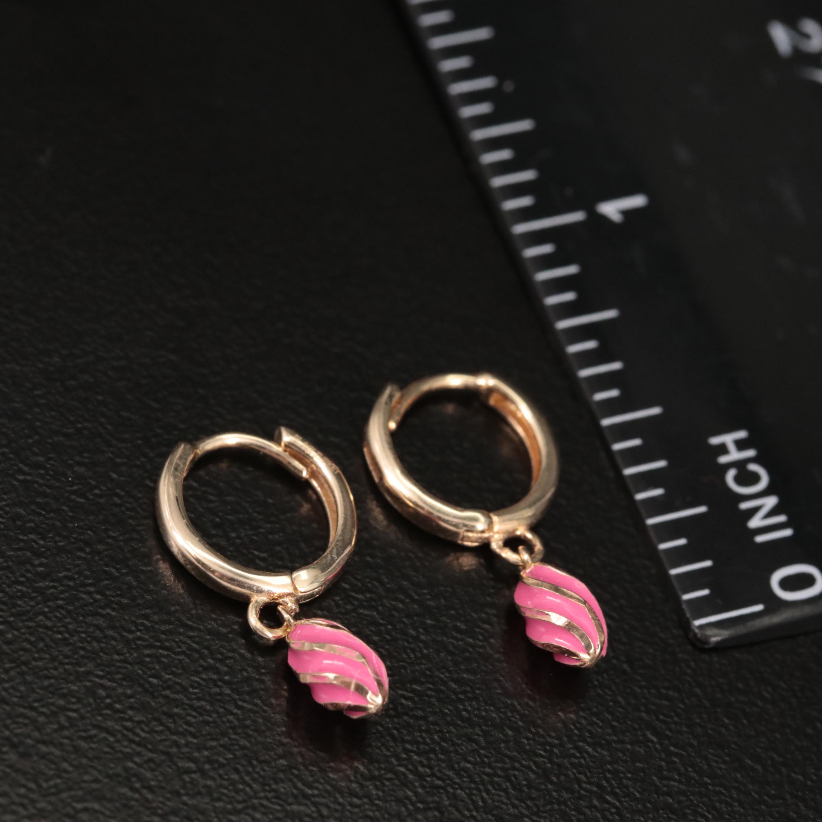 14K Huggie with Dangling Pink Oval Earrings