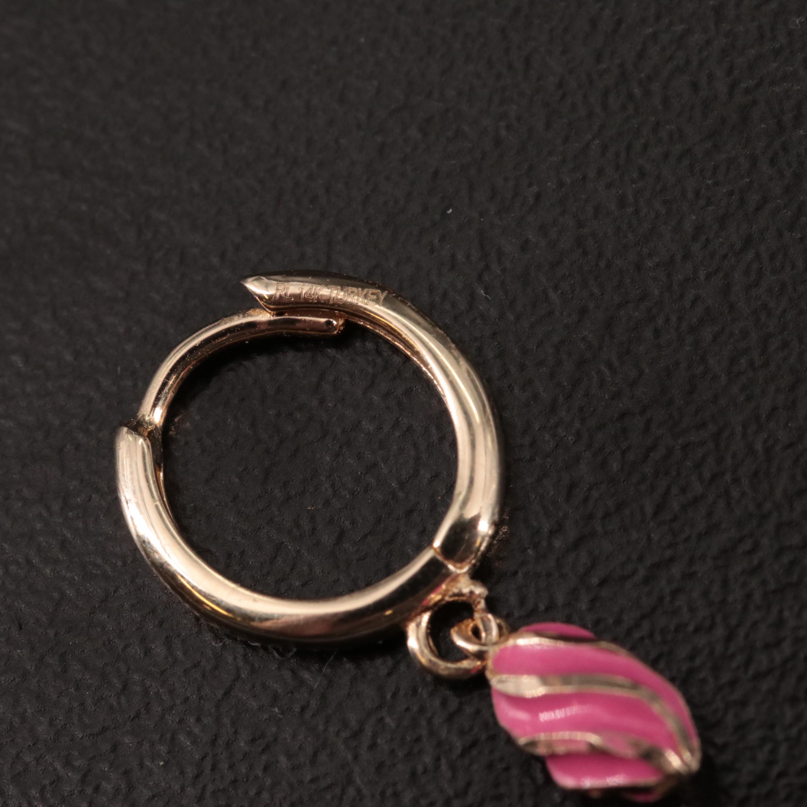 14K Huggie with Dangling Pink Oval Earrings