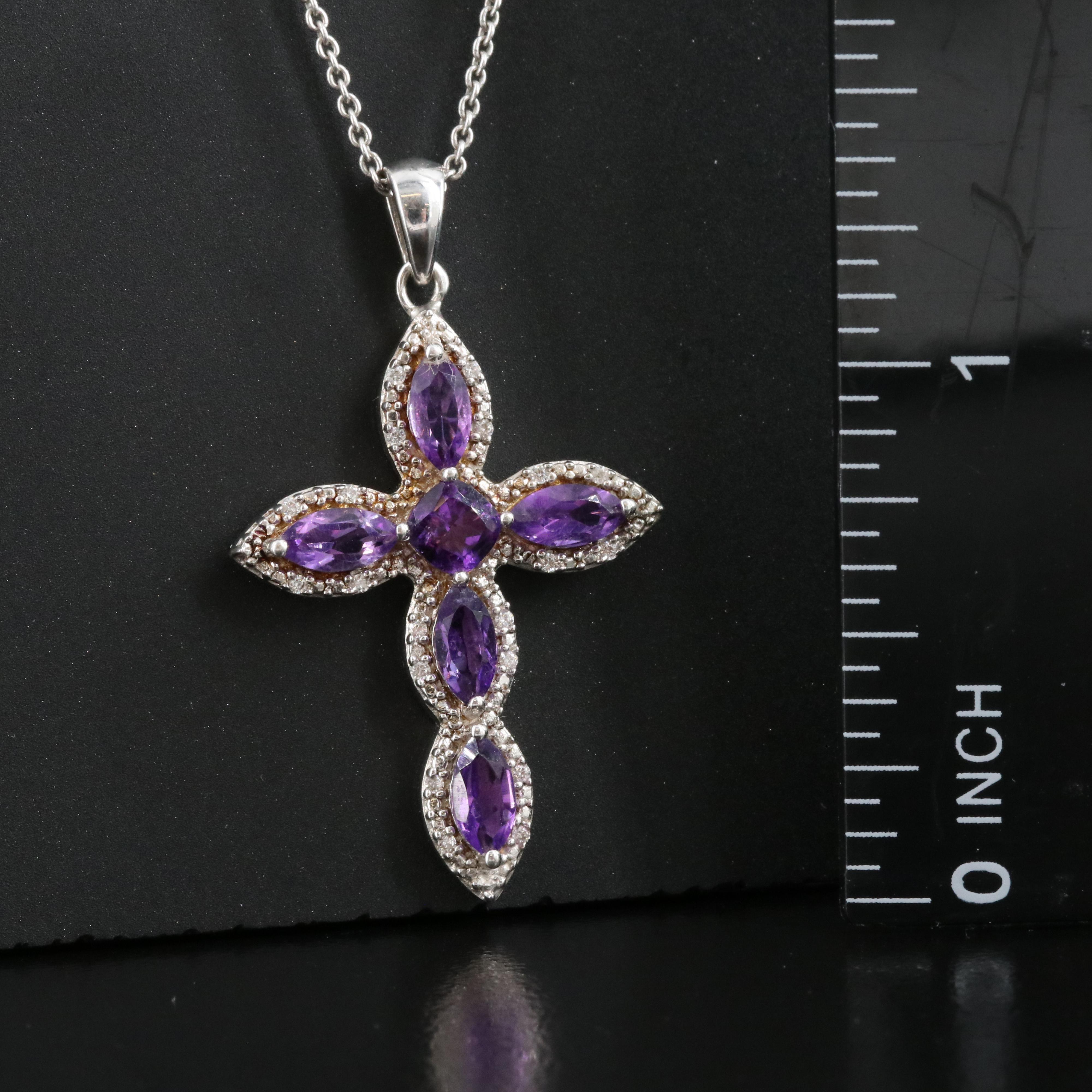 Sterling Amethyst and Sapphire Cross Pendant Necklace