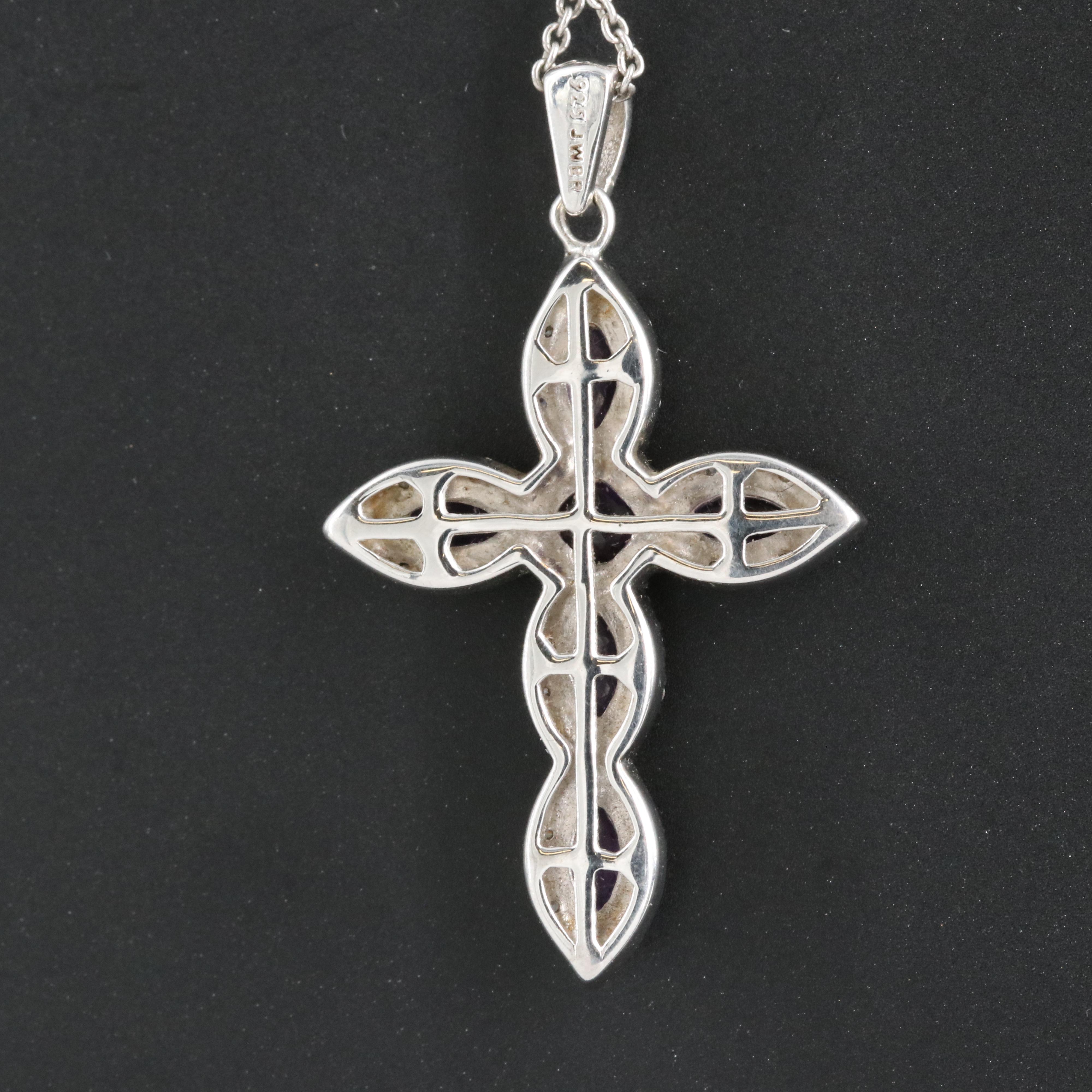 Sterling Amethyst and Sapphire Cross Pendant Necklace
