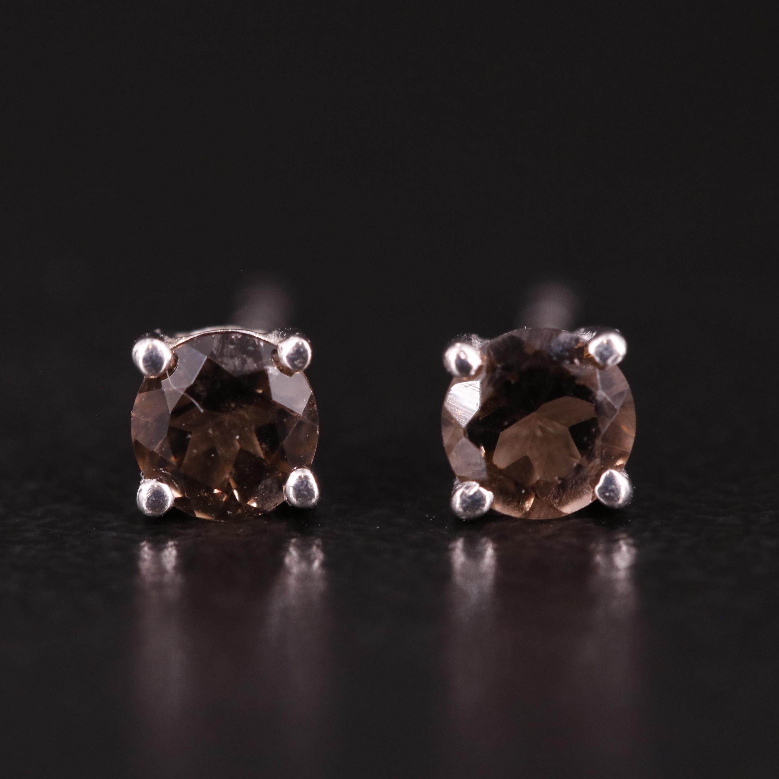 Sterling Smoky Quartz Stud Earrings