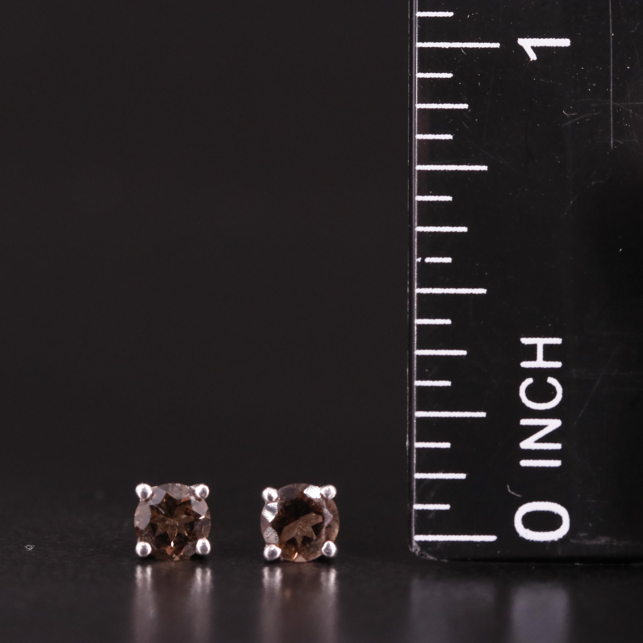 Sterling Smoky Quartz Stud Earrings