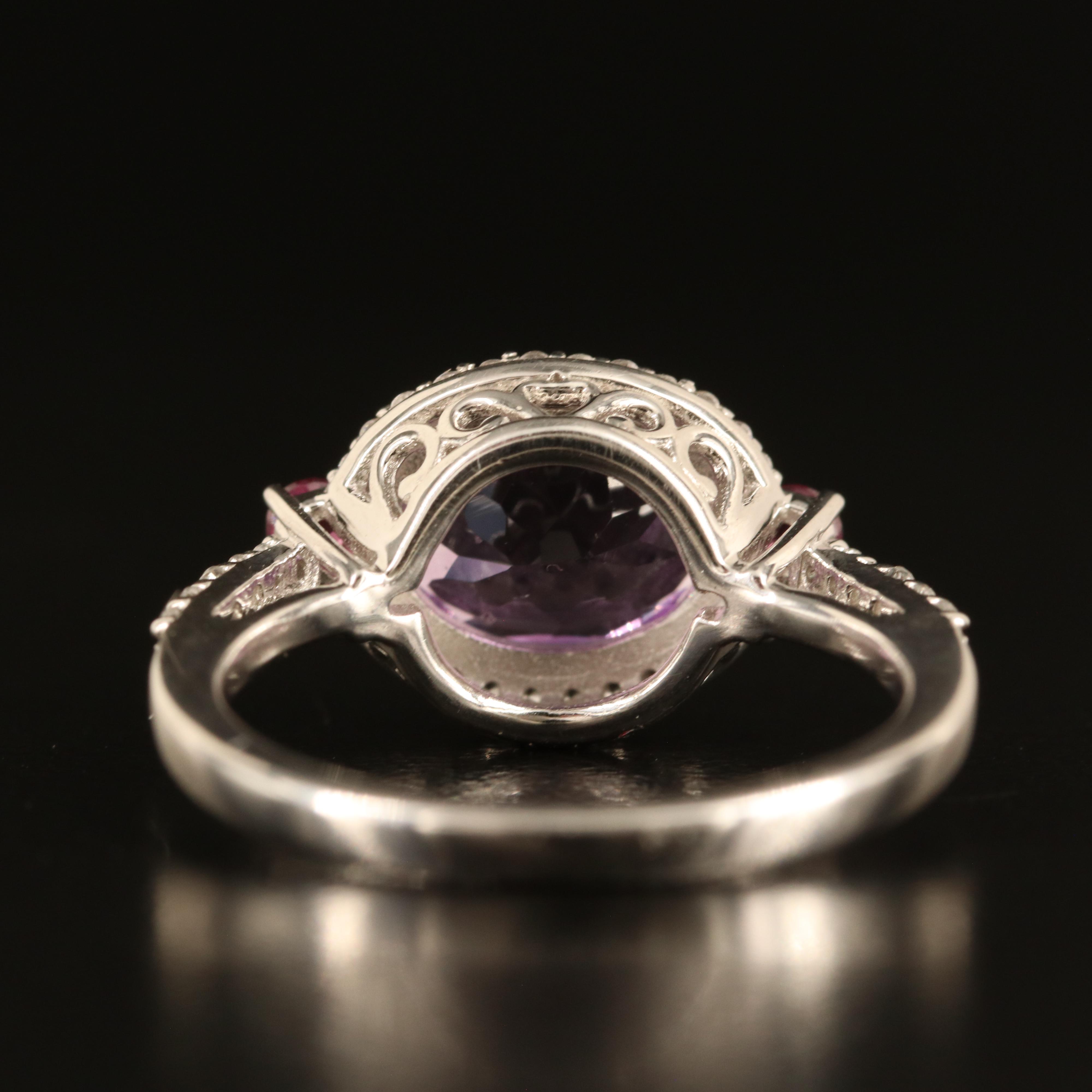 Sterling Amethyst, Garnet and White Sapphire Ring