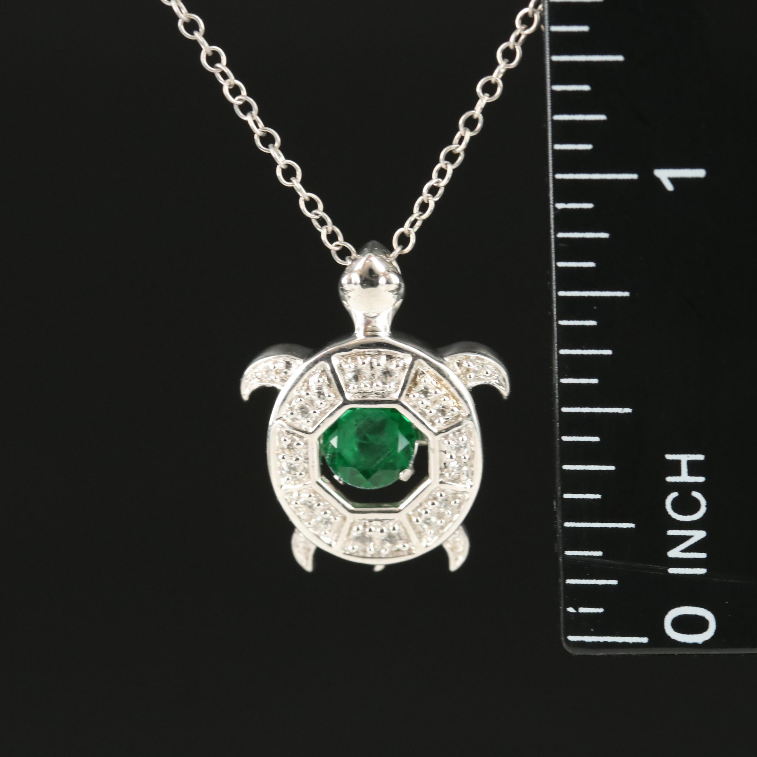Sterling Emerald and Topaz Turtle Pendant Necklace
