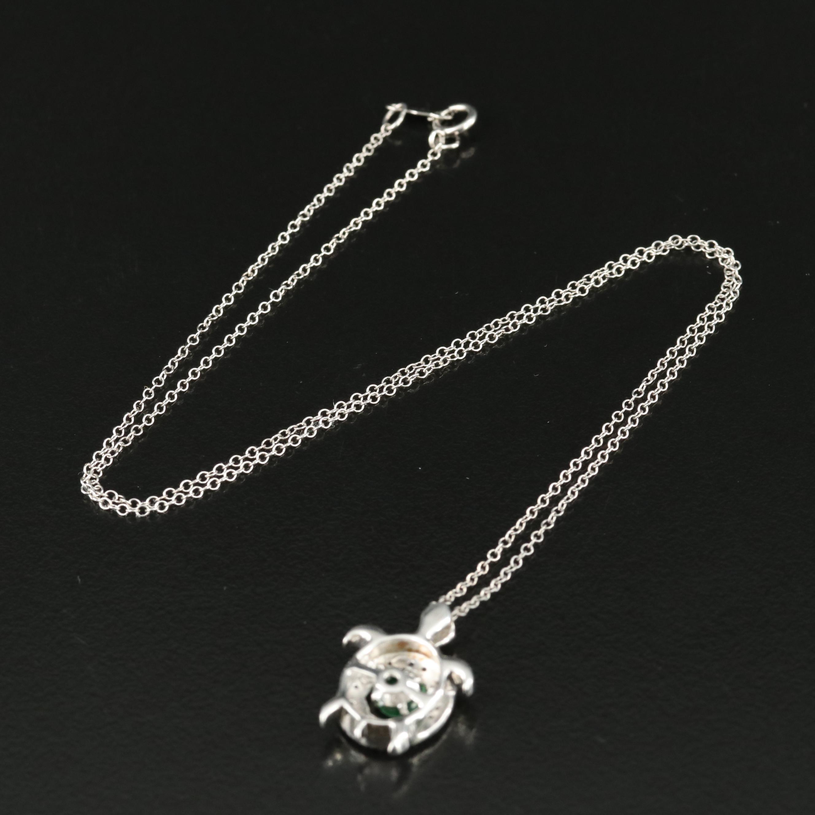 Sterling Emerald and Topaz Turtle Pendant Necklace