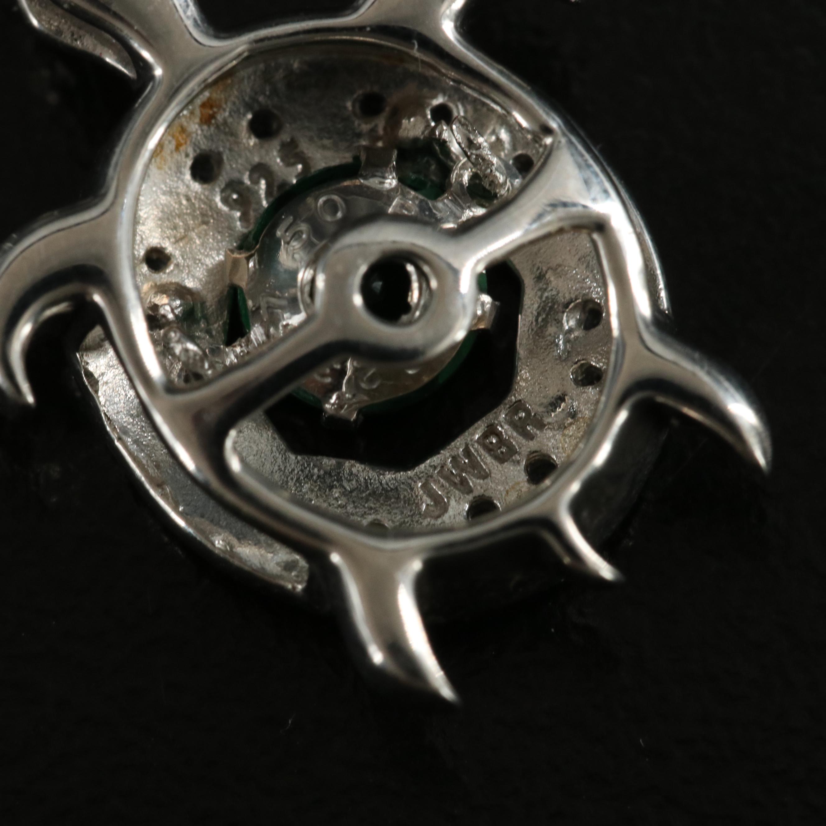 Sterling Emerald and Topaz Turtle Pendant Necklace