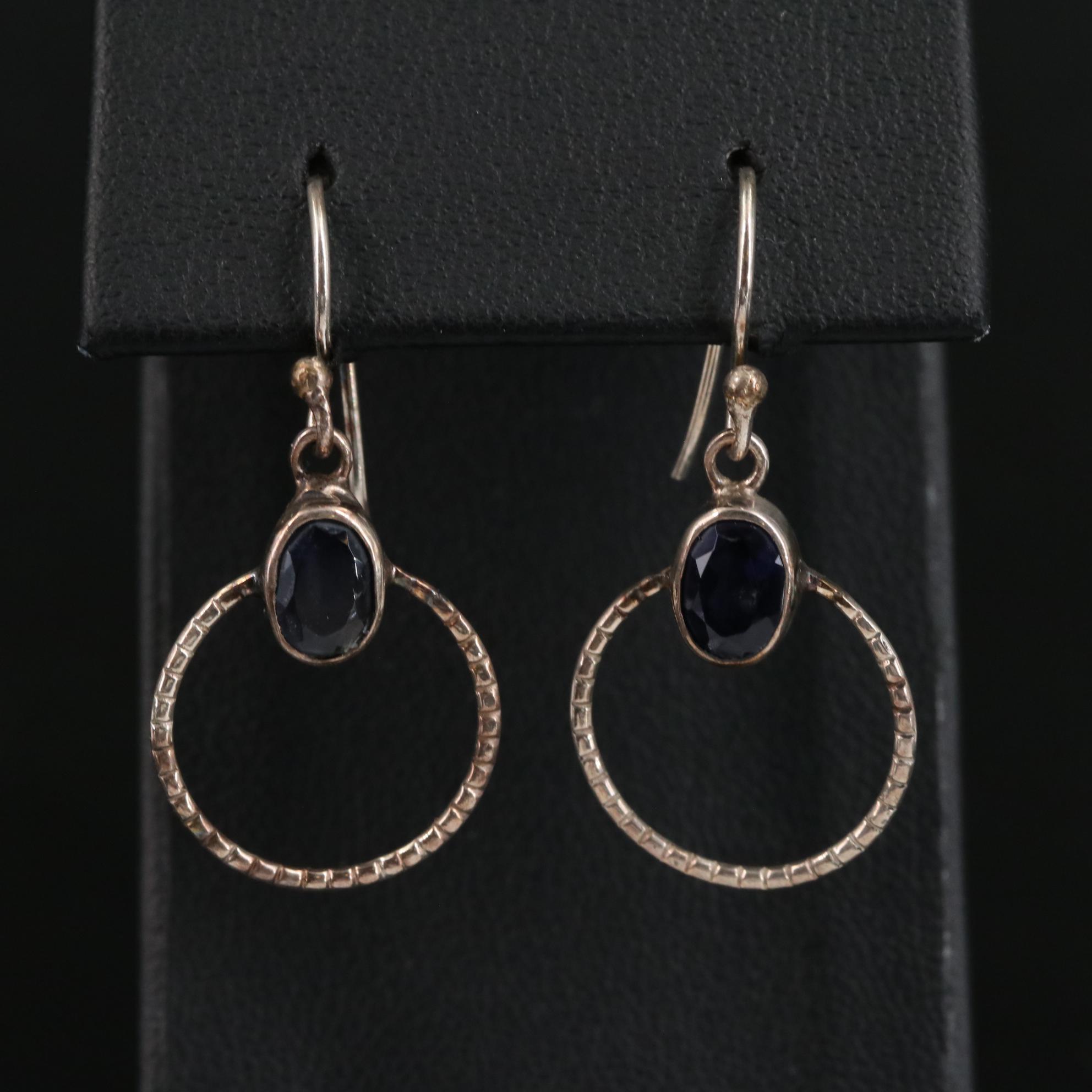 Sterling Tanzanite Drop Hoop Earrings