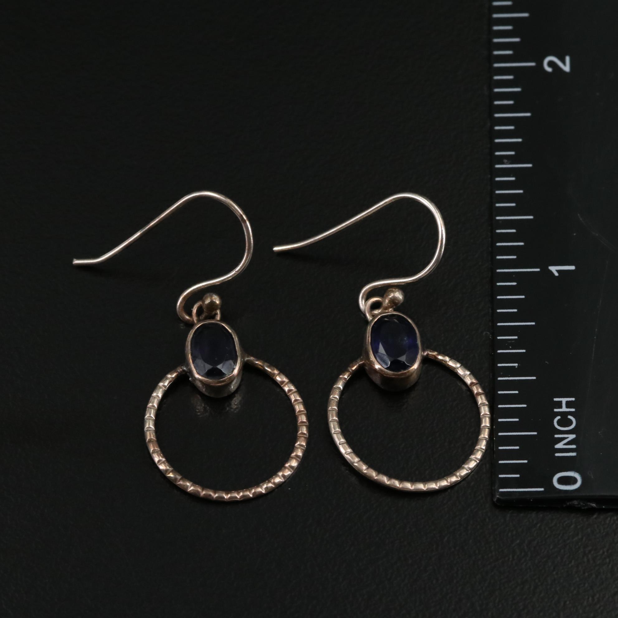 Sterling Tanzanite Drop Hoop Earrings
