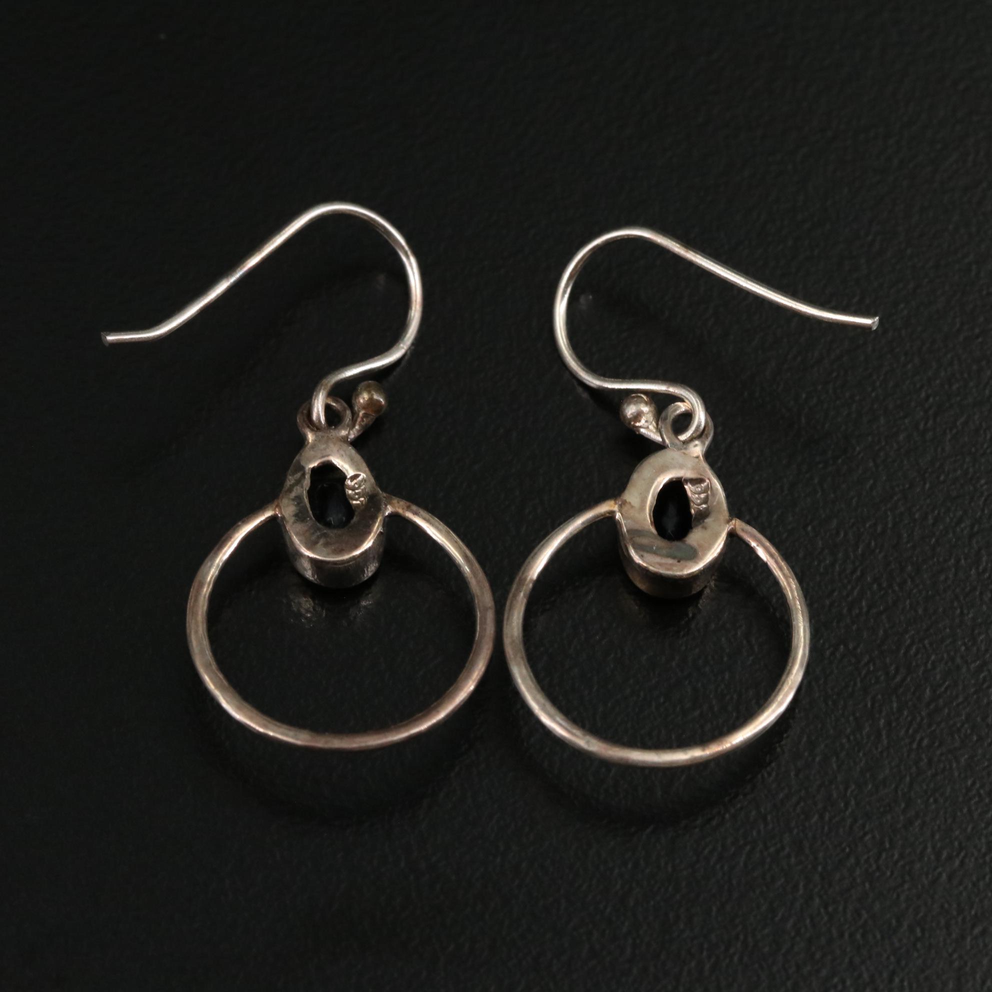 Sterling Tanzanite Drop Hoop Earrings