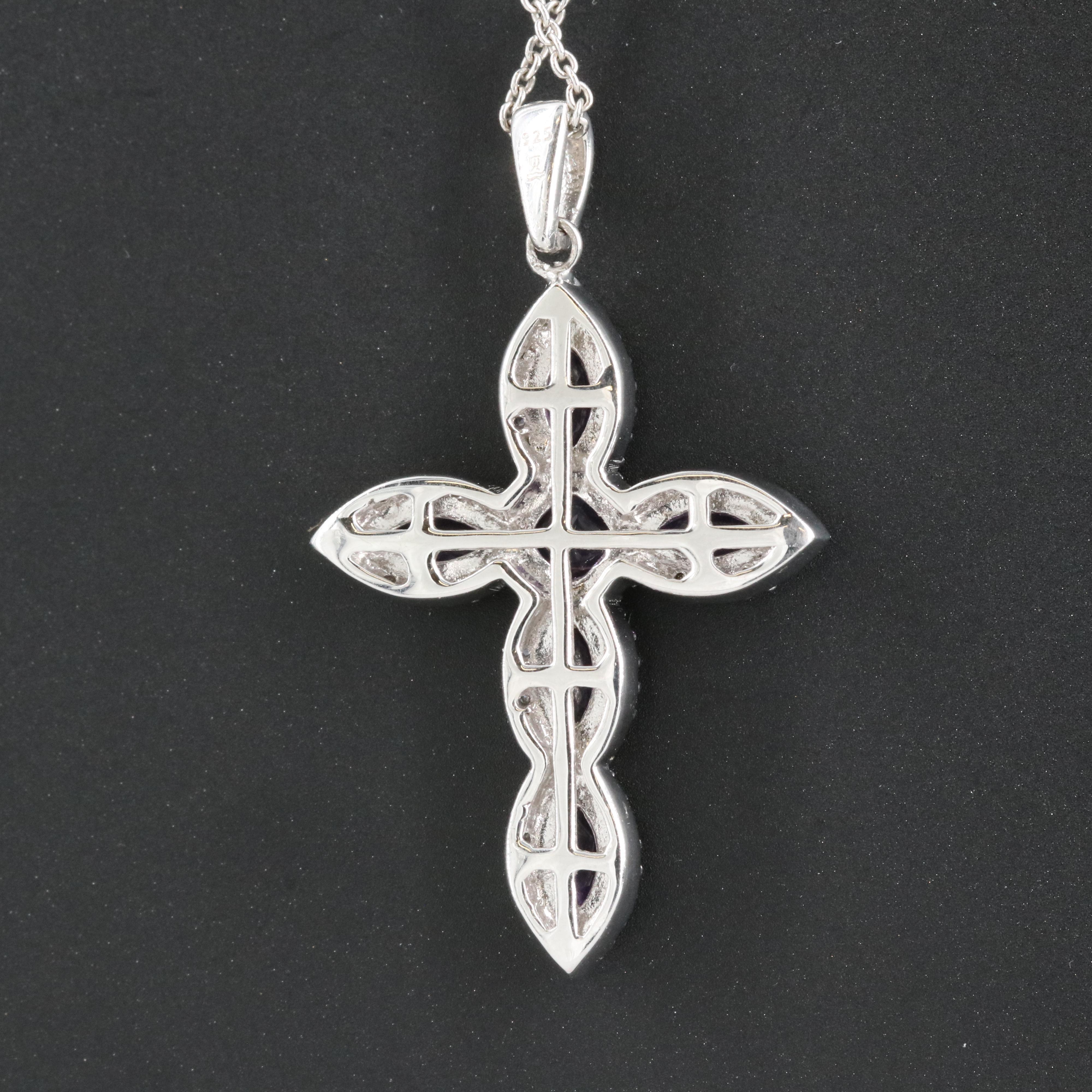 Sterling Amethyst and Sapphire Cross Pendant Necklace
