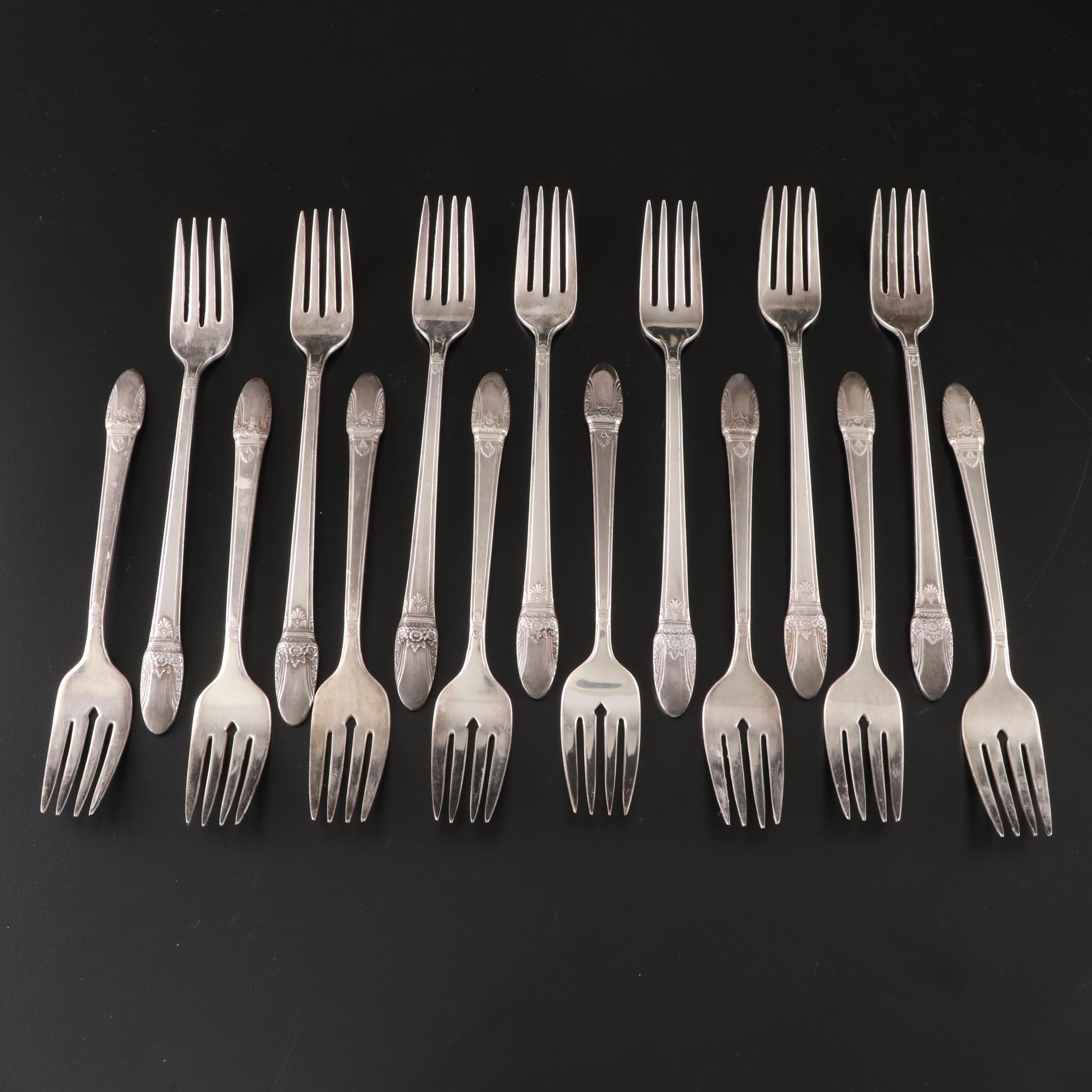 Rogers Bros "First Love" Silver Plate Flatware with Silver Plate Serveware