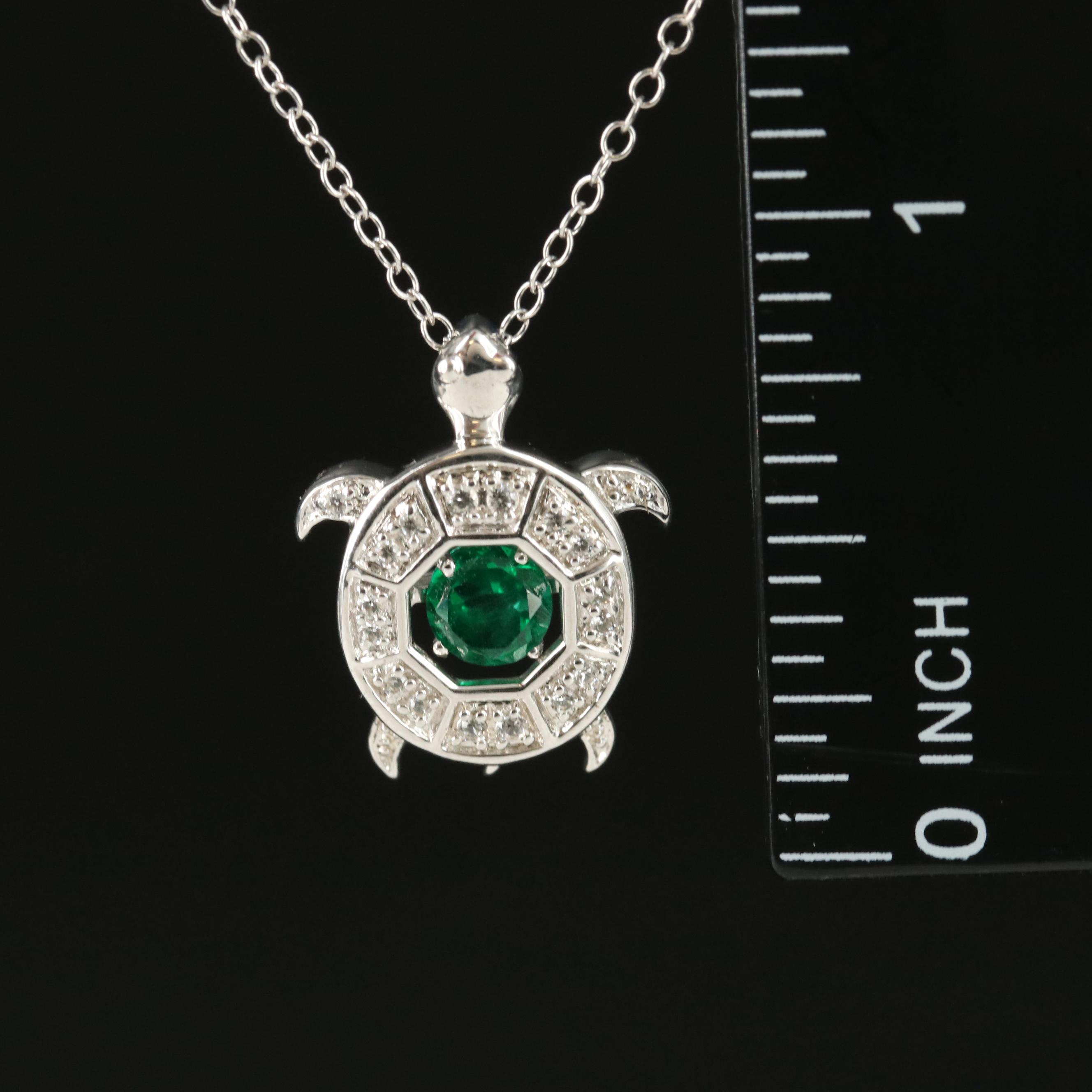 Sterling Emerald and Topaz Turtle Pendant Necklace
