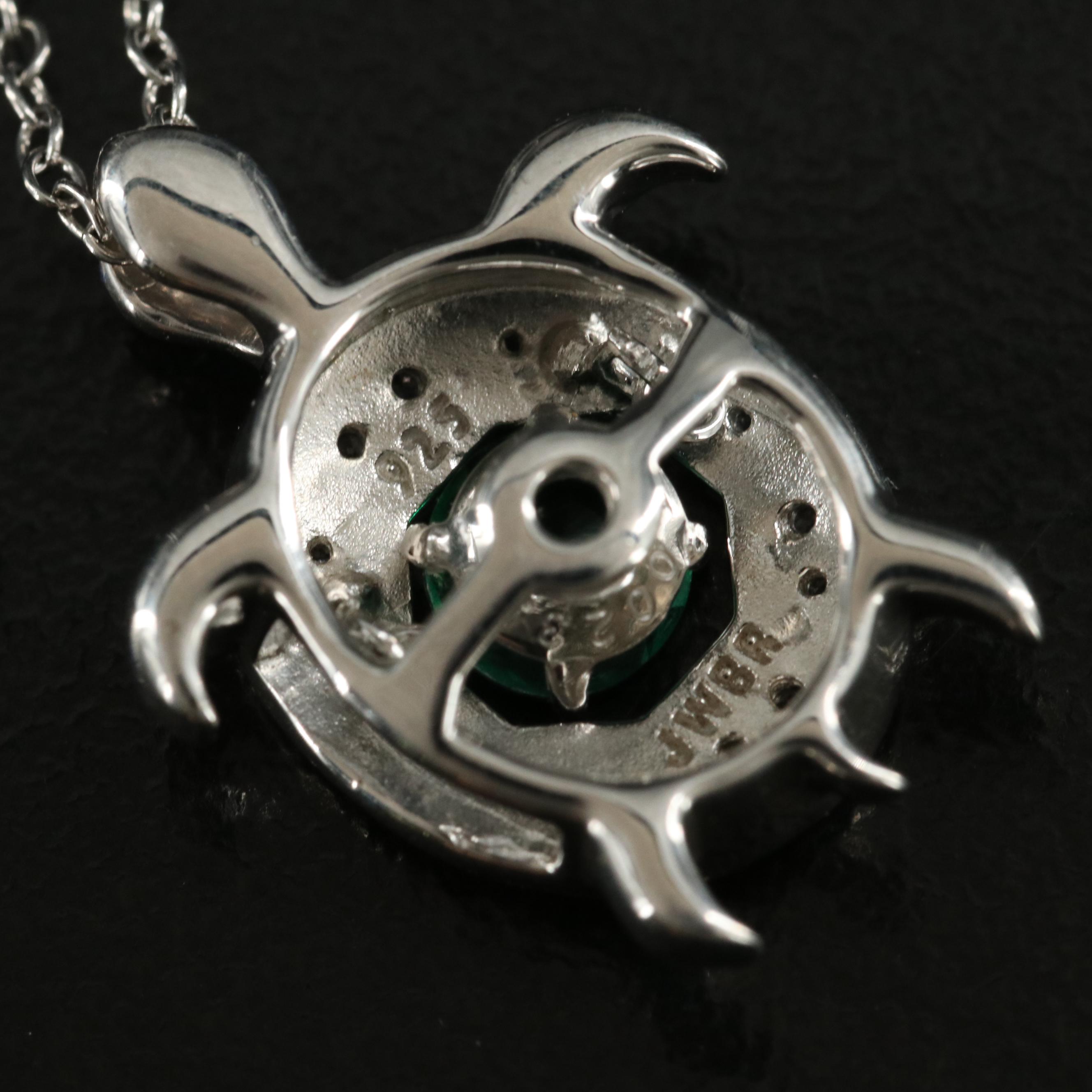 Sterling Emerald and Topaz Turtle Pendant Necklace