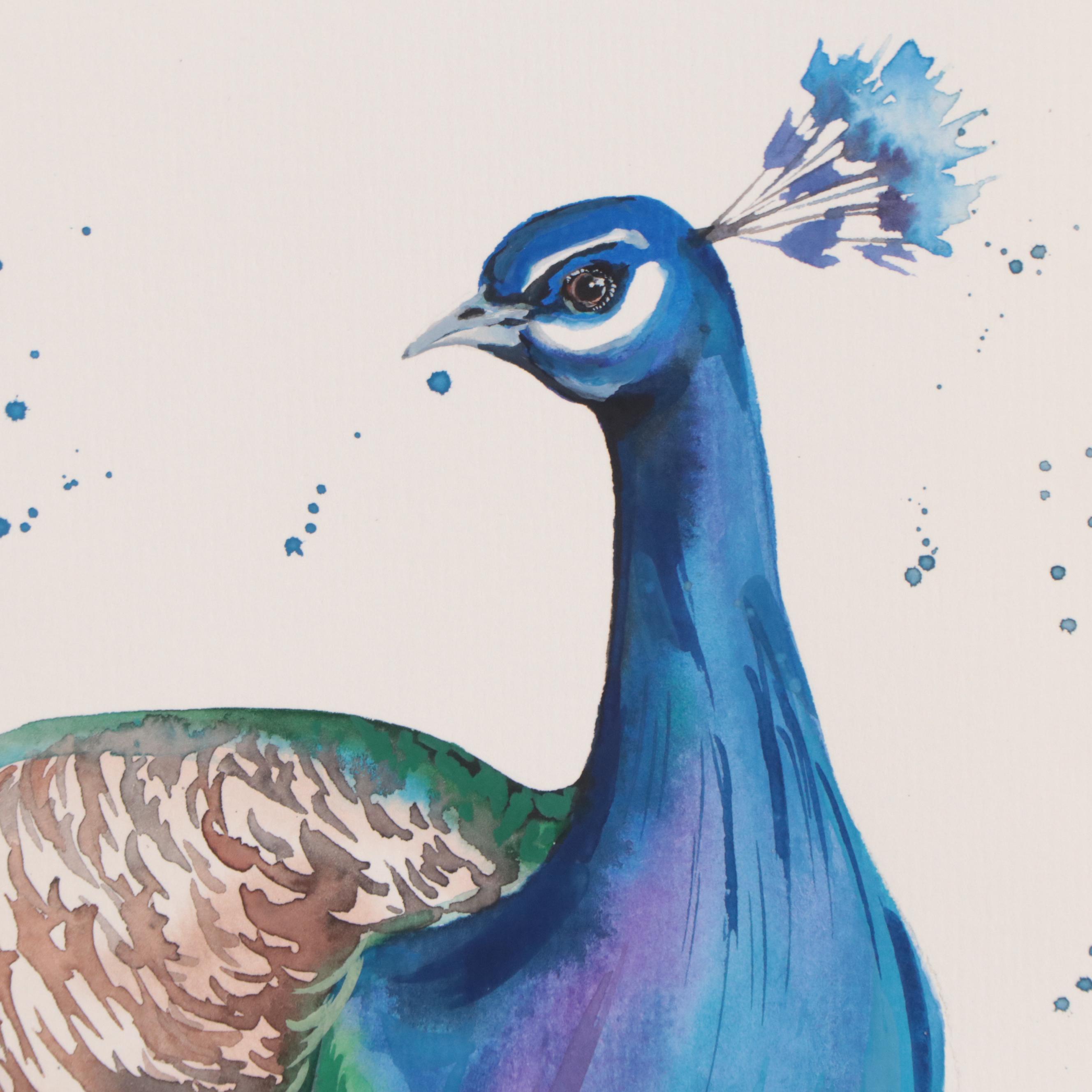 Anne Gorywine Watercolor Painting of Peacock, 21st Century