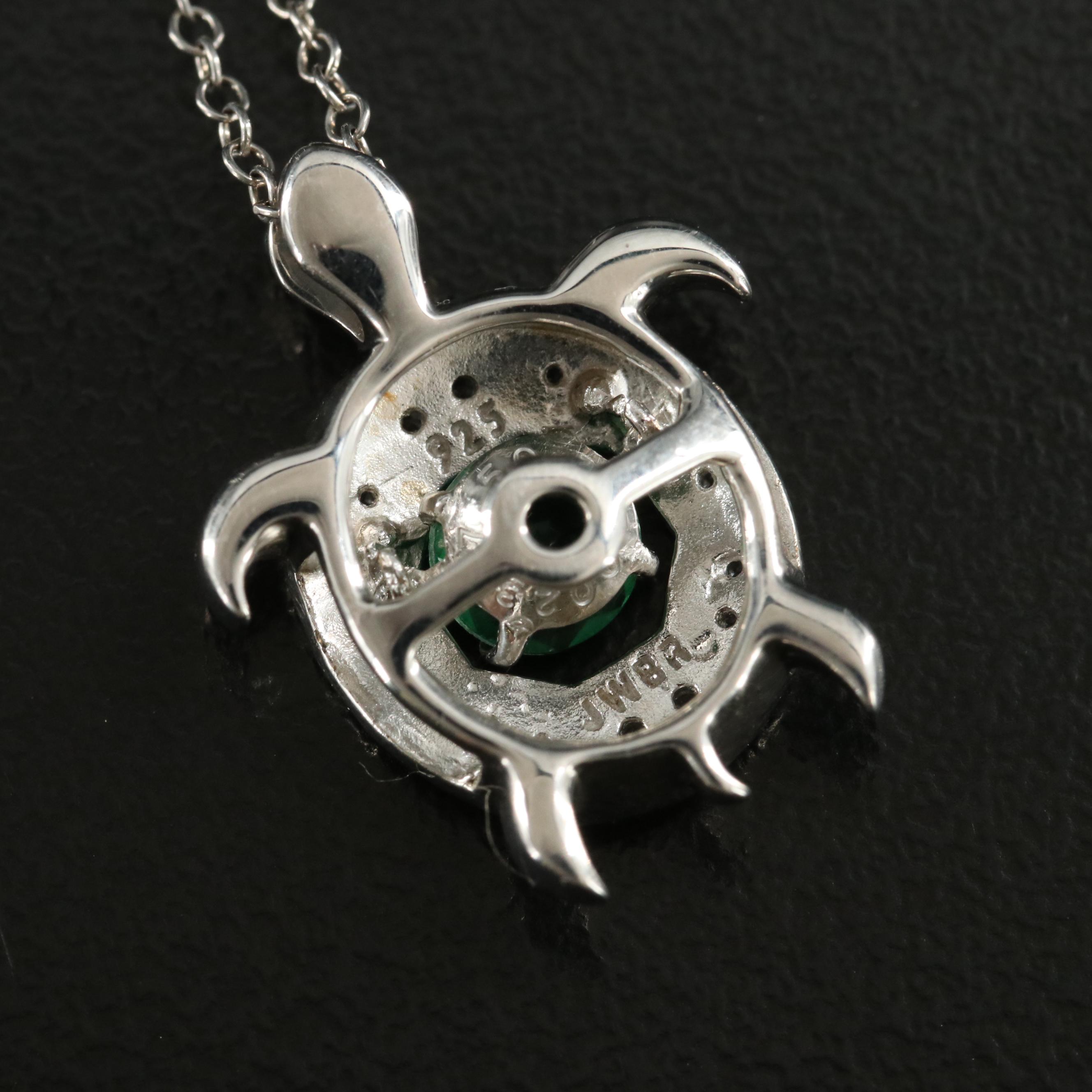 Sterling Emerald and Topaz Turtle Pendant Necklace