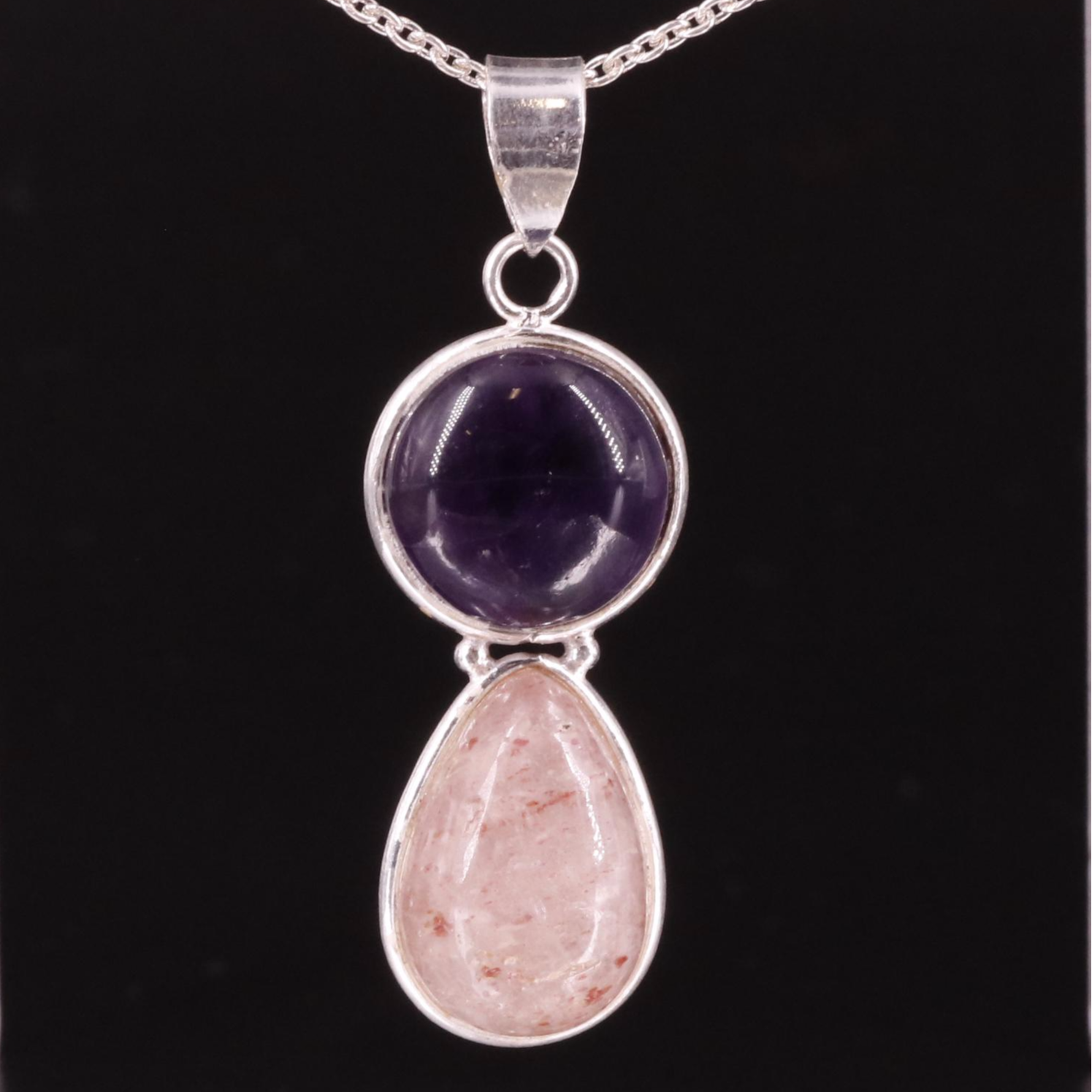 Sterling Amethyst and Aventurine Pendant Necklace