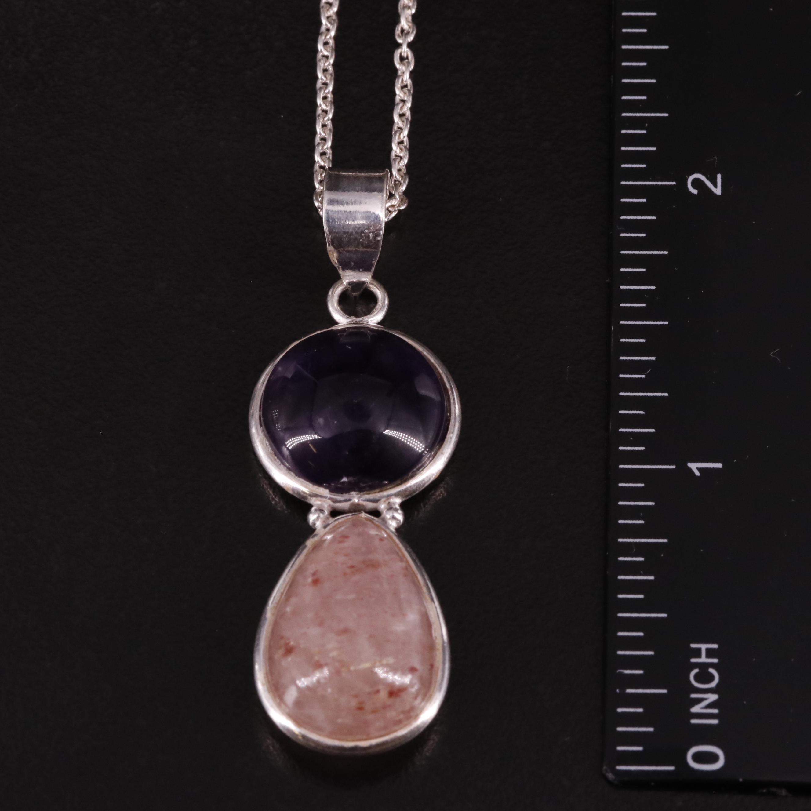 Sterling Amethyst and Aventurine Pendant Necklace