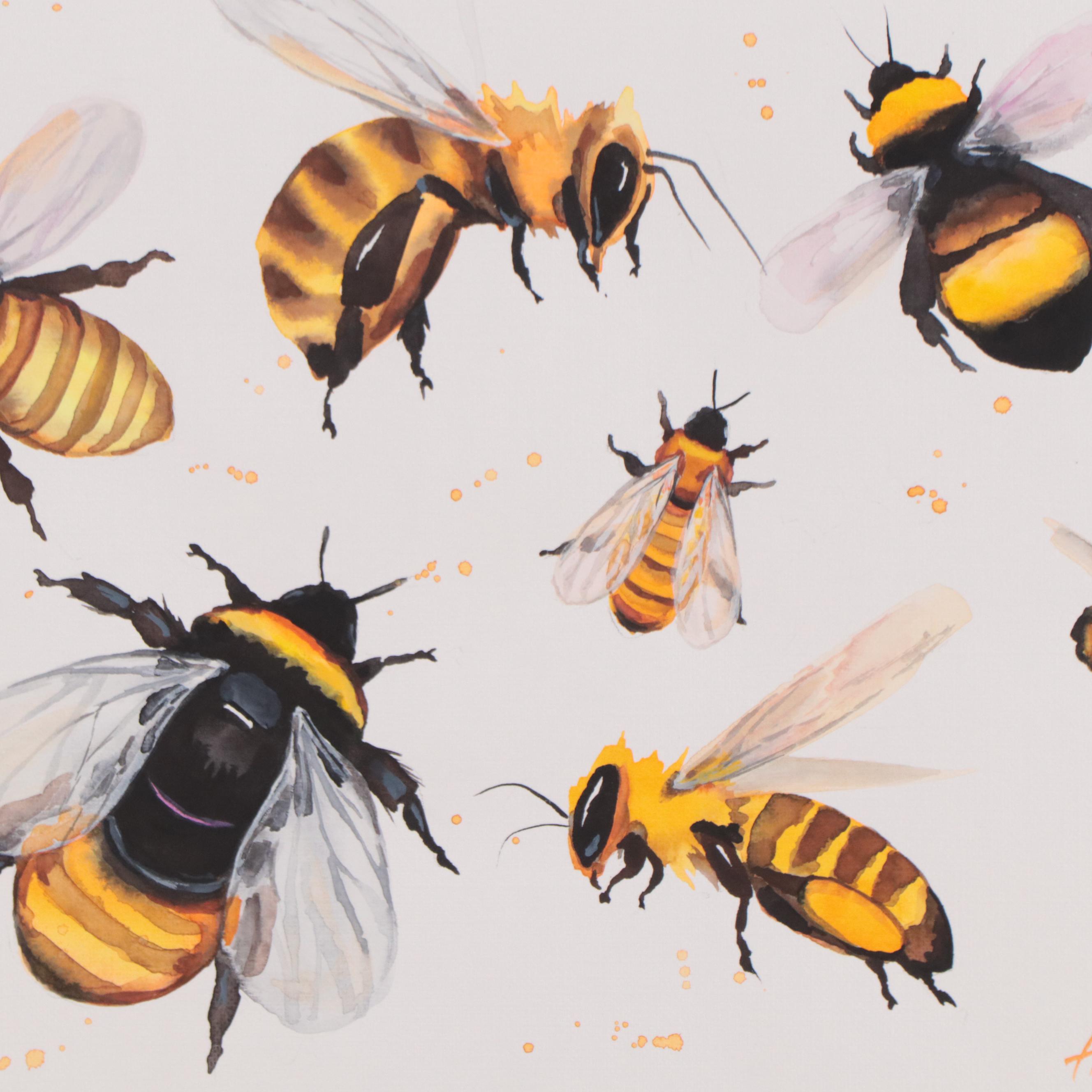 Anne Gorywine Watercolor Painting of Bees, 21st Century