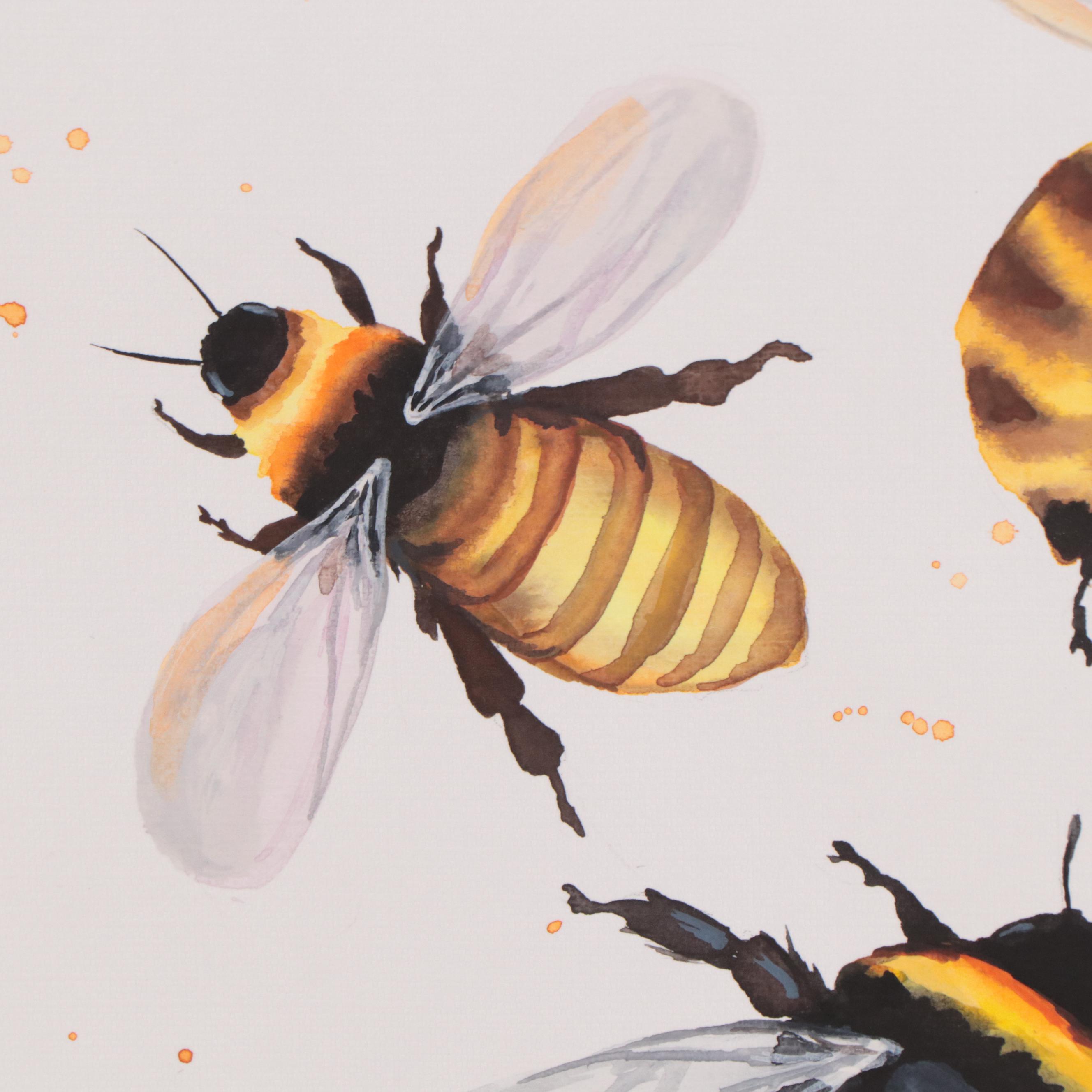 Anne Gorywine Watercolor Painting of Bees, 21st Century
