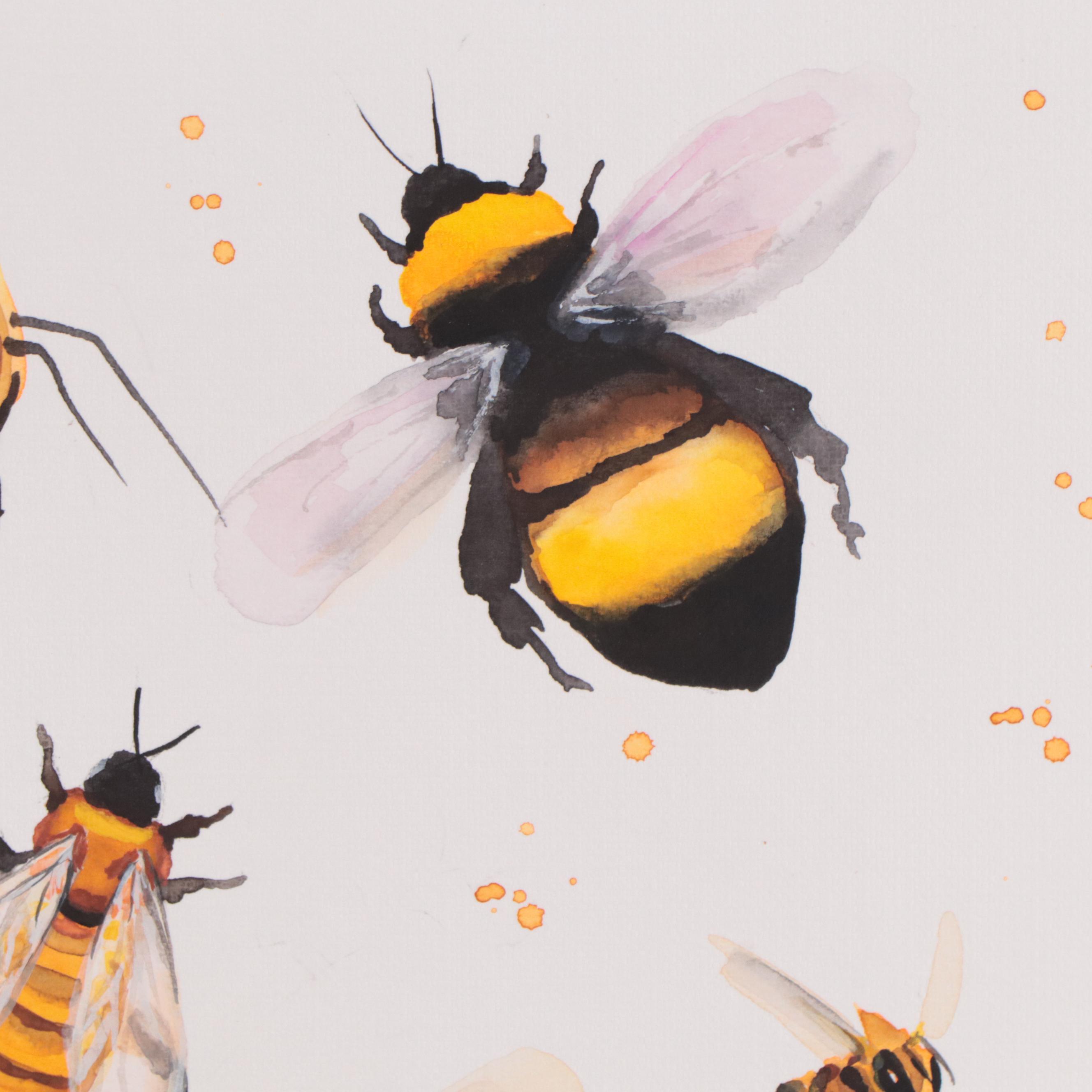 Anne Gorywine Watercolor Painting of Bees, 21st Century