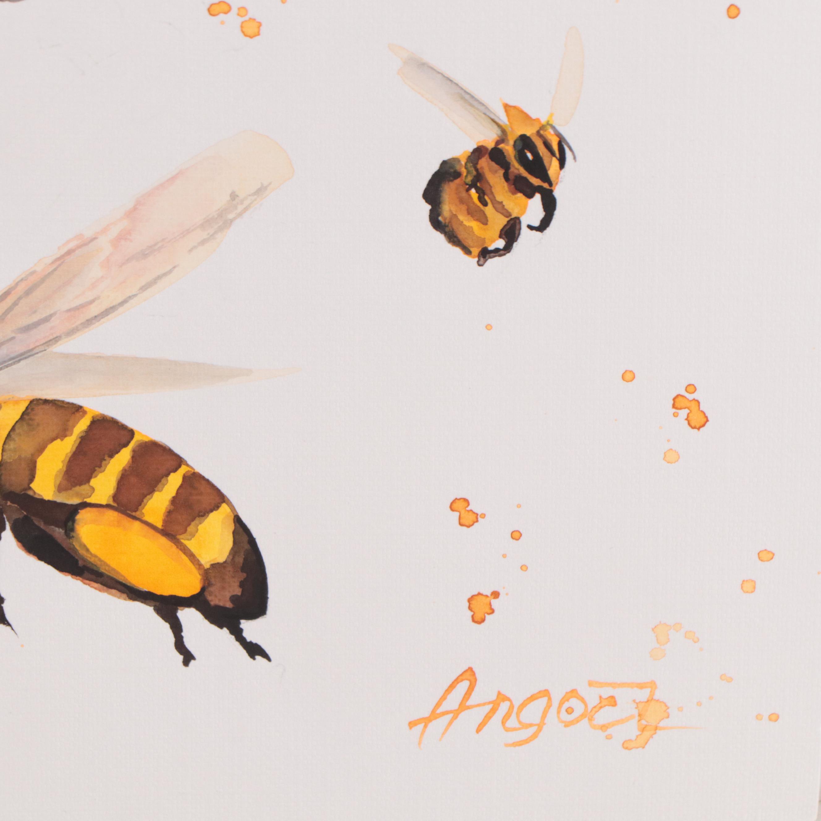 Anne Gorywine Watercolor Painting of Bees, 21st Century