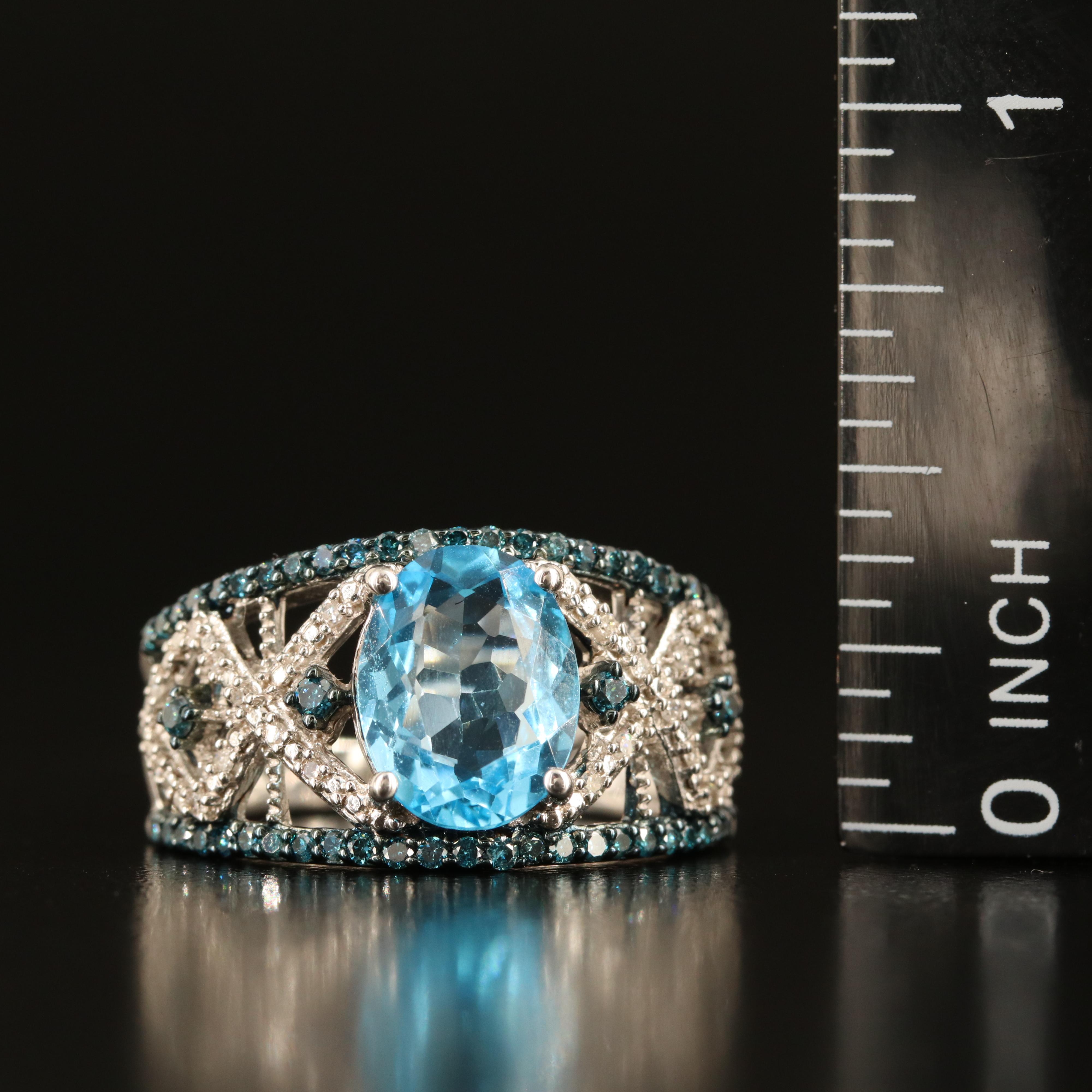 Sterling Swiss Blue Topaz and Diamond Ring