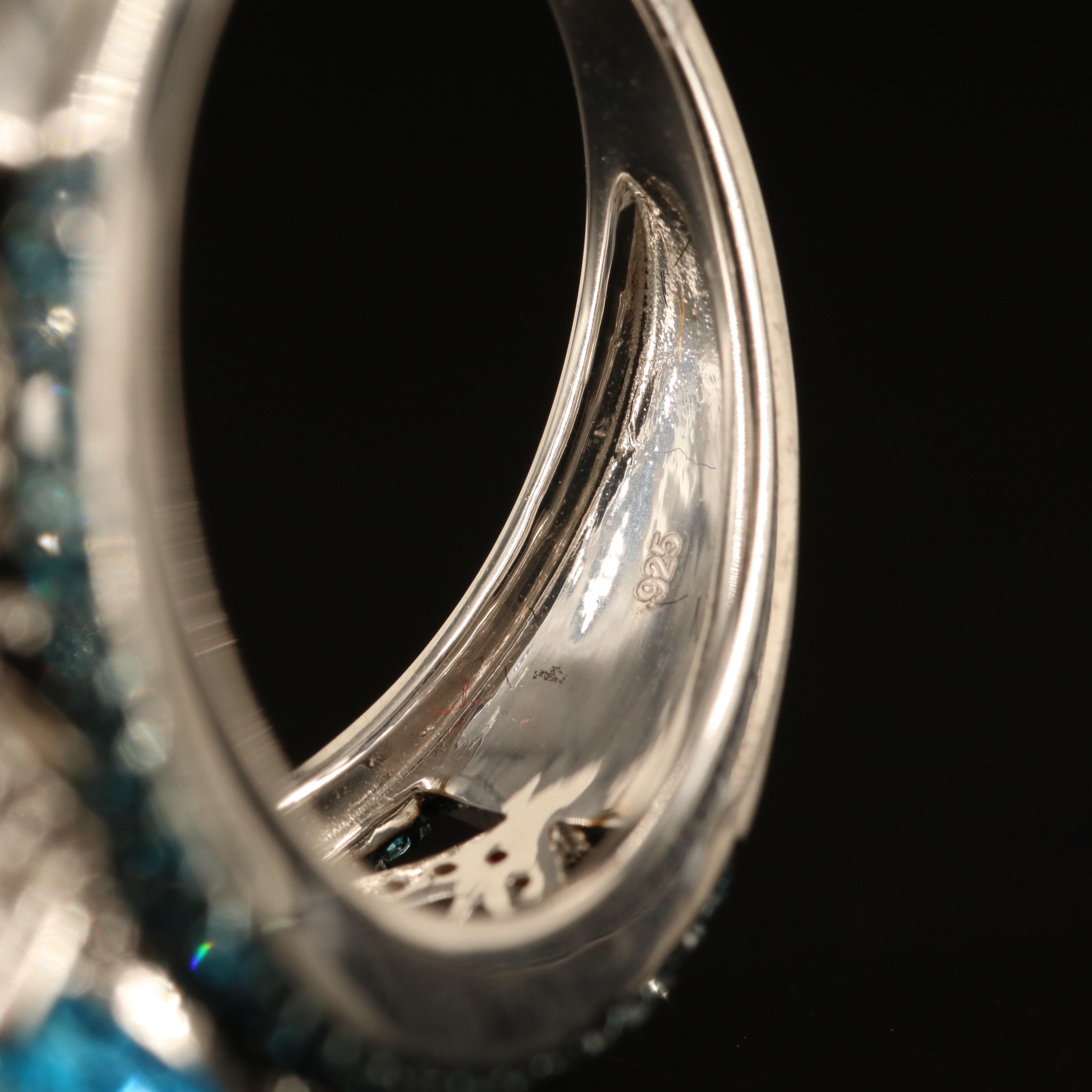 Sterling Swiss Blue Topaz and Diamond Ring