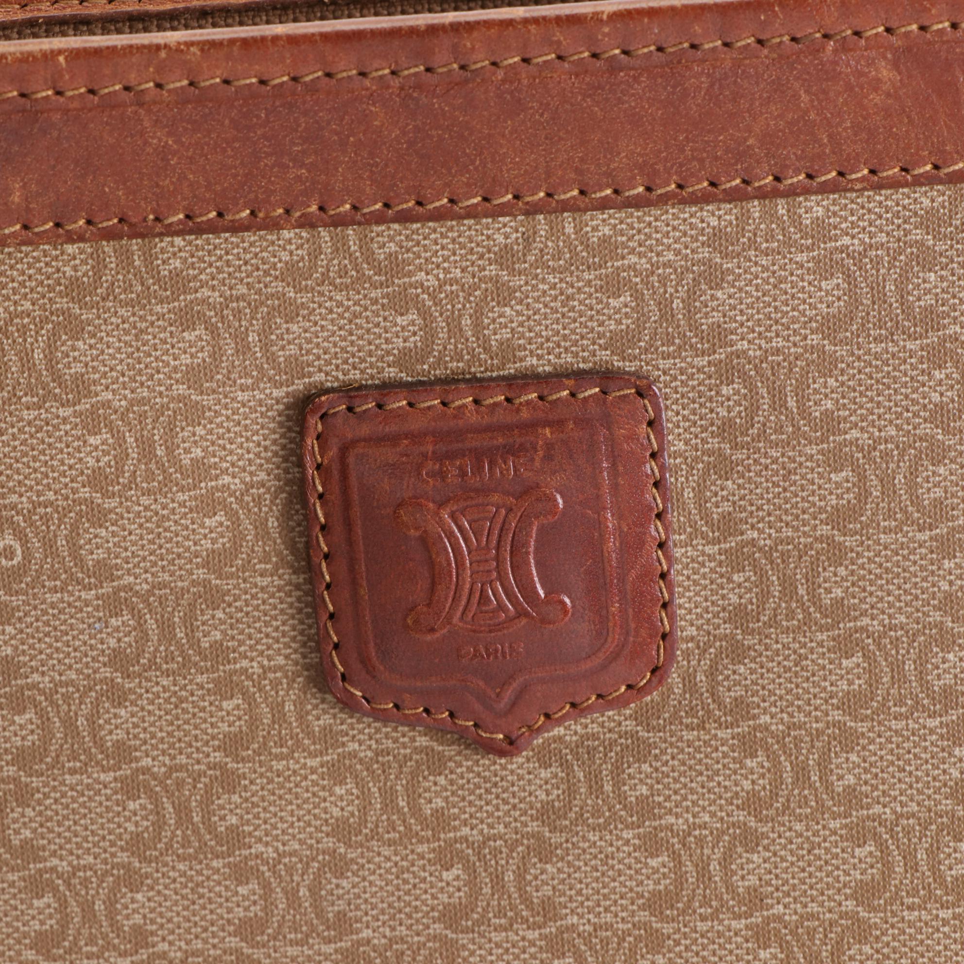 Celine Macadam Coated Canvas Pouch with Leather Trim