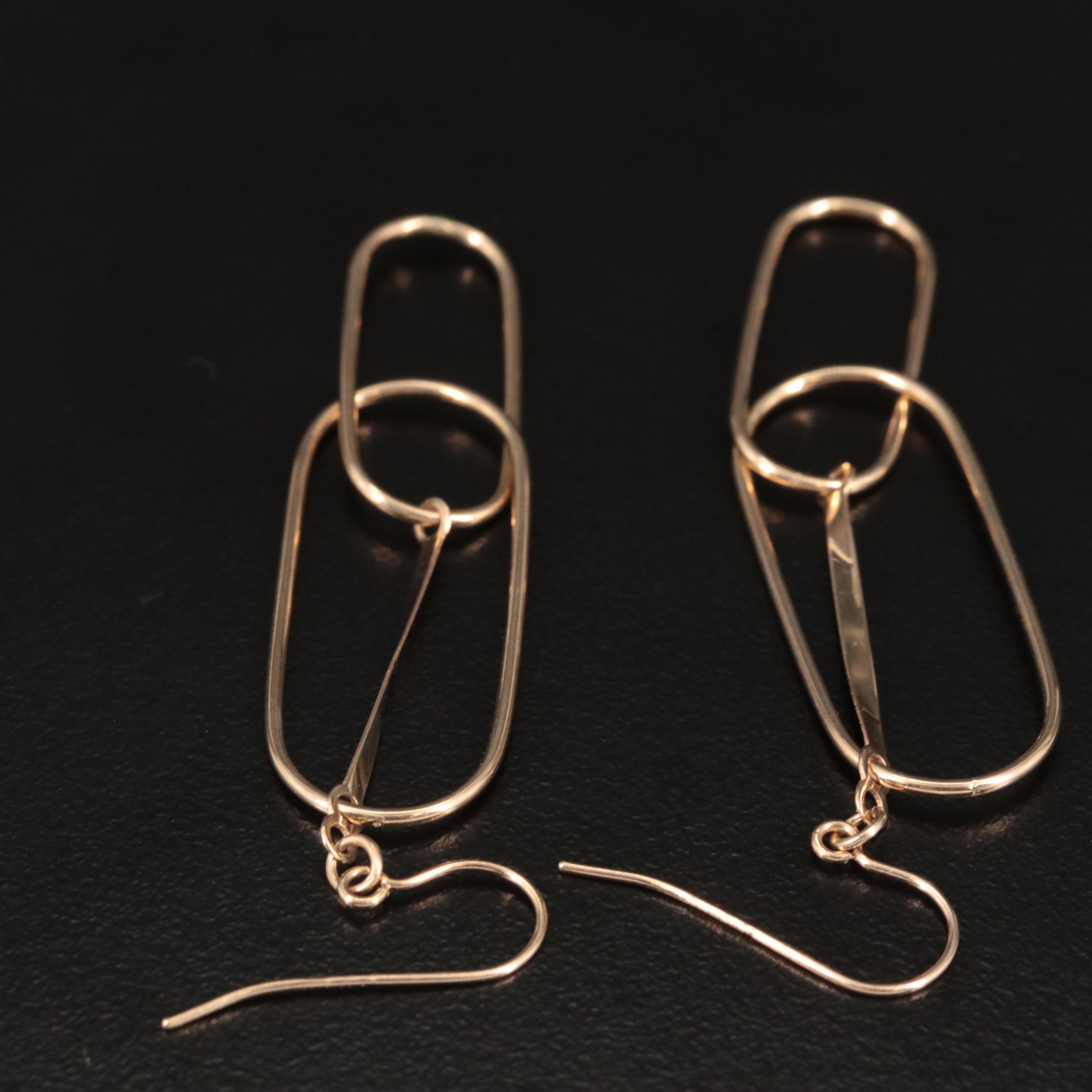 14K Double Oval Hoop Dangle Earrings