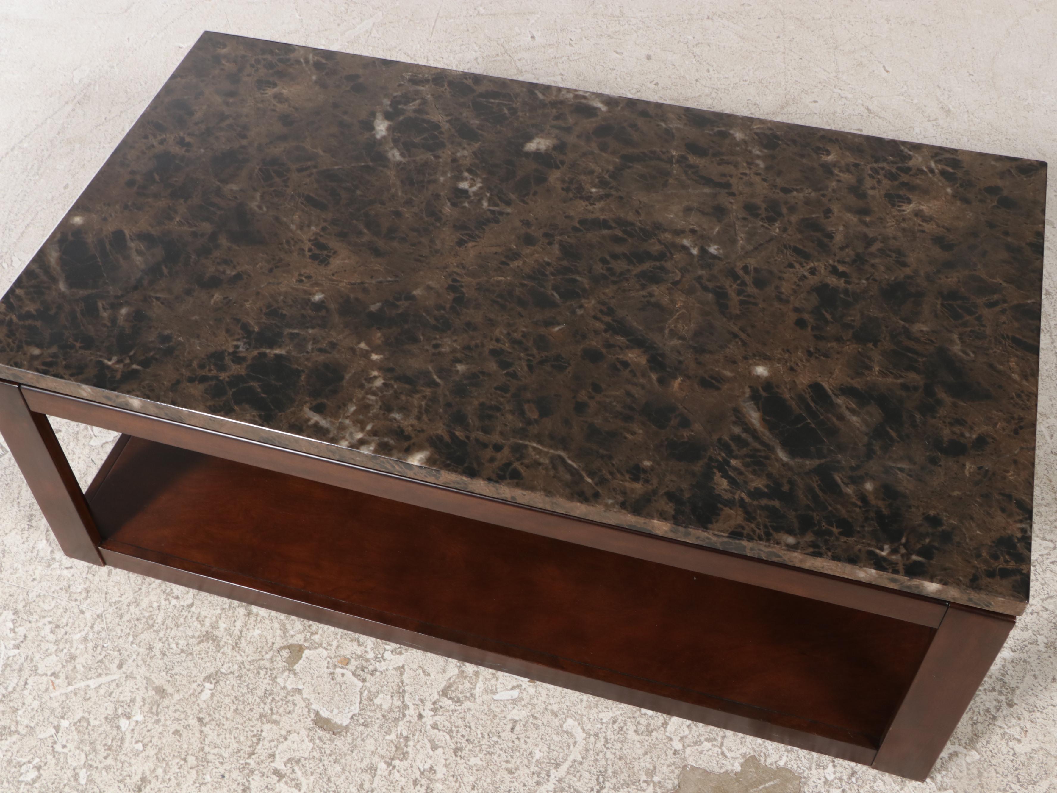 Standard Furniture "Bella" Faux-Marble Coffee Table in Deep Brown Finish