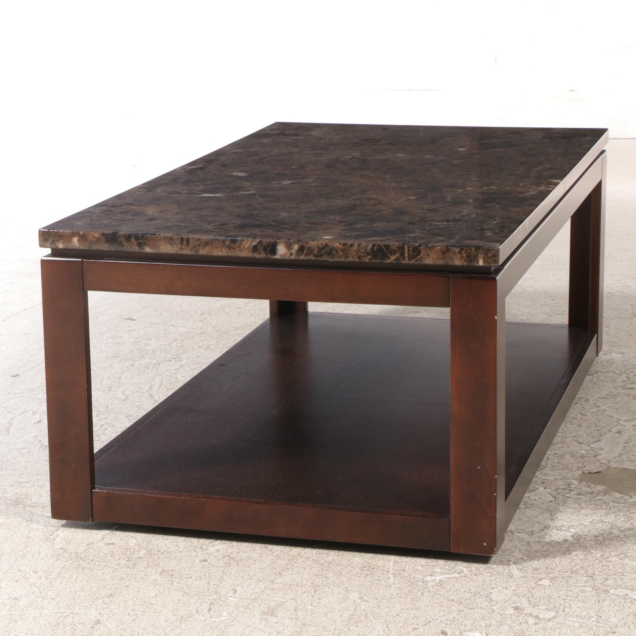 Standard Furniture "Bella" Faux-Marble Coffee Table in Deep Brown Finish