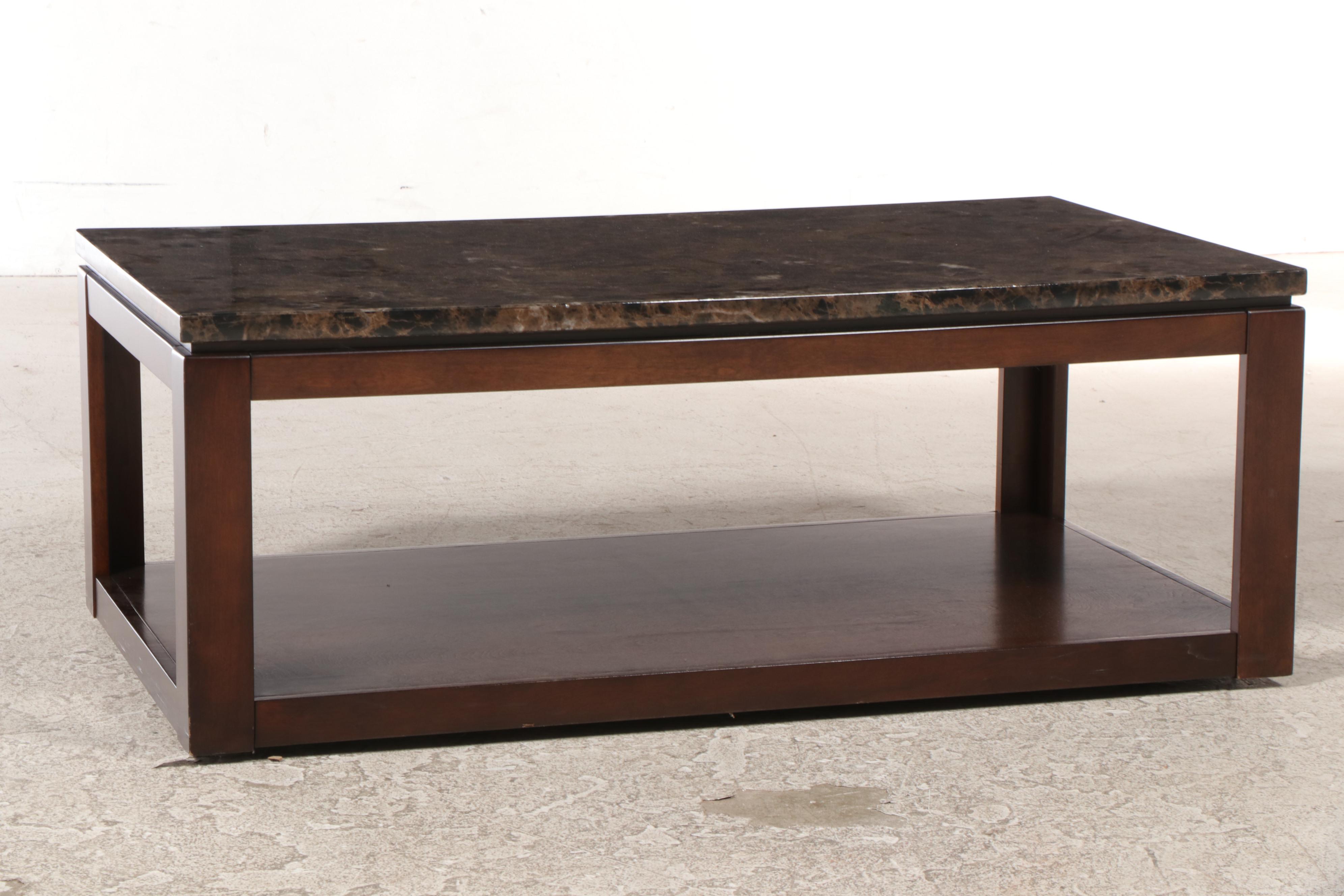 Standard Furniture "Bella" Faux-Marble Coffee Table in Deep Brown Finish