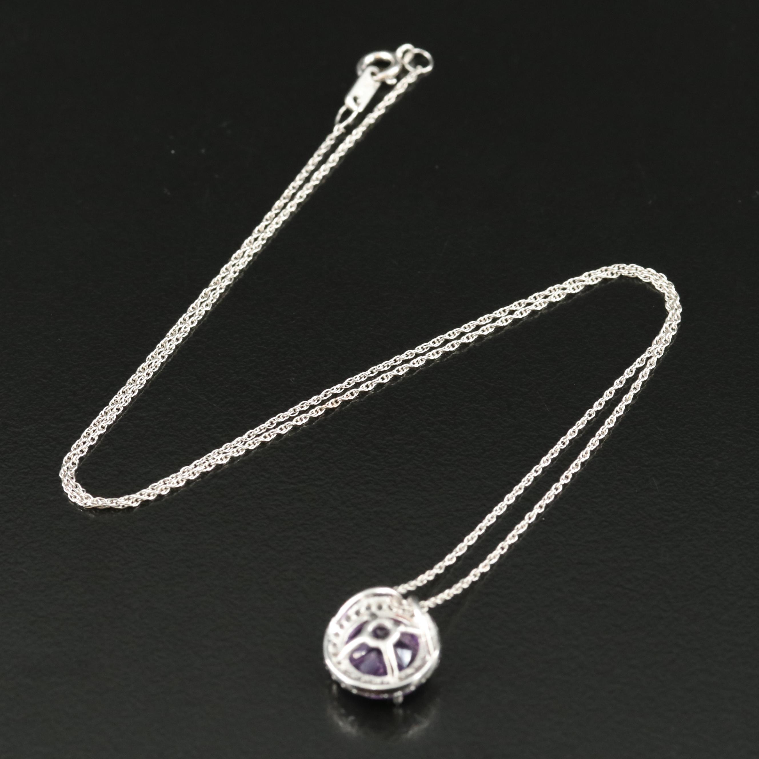 Sterling Amethyst and Sapphire Halo Pendant Necklace