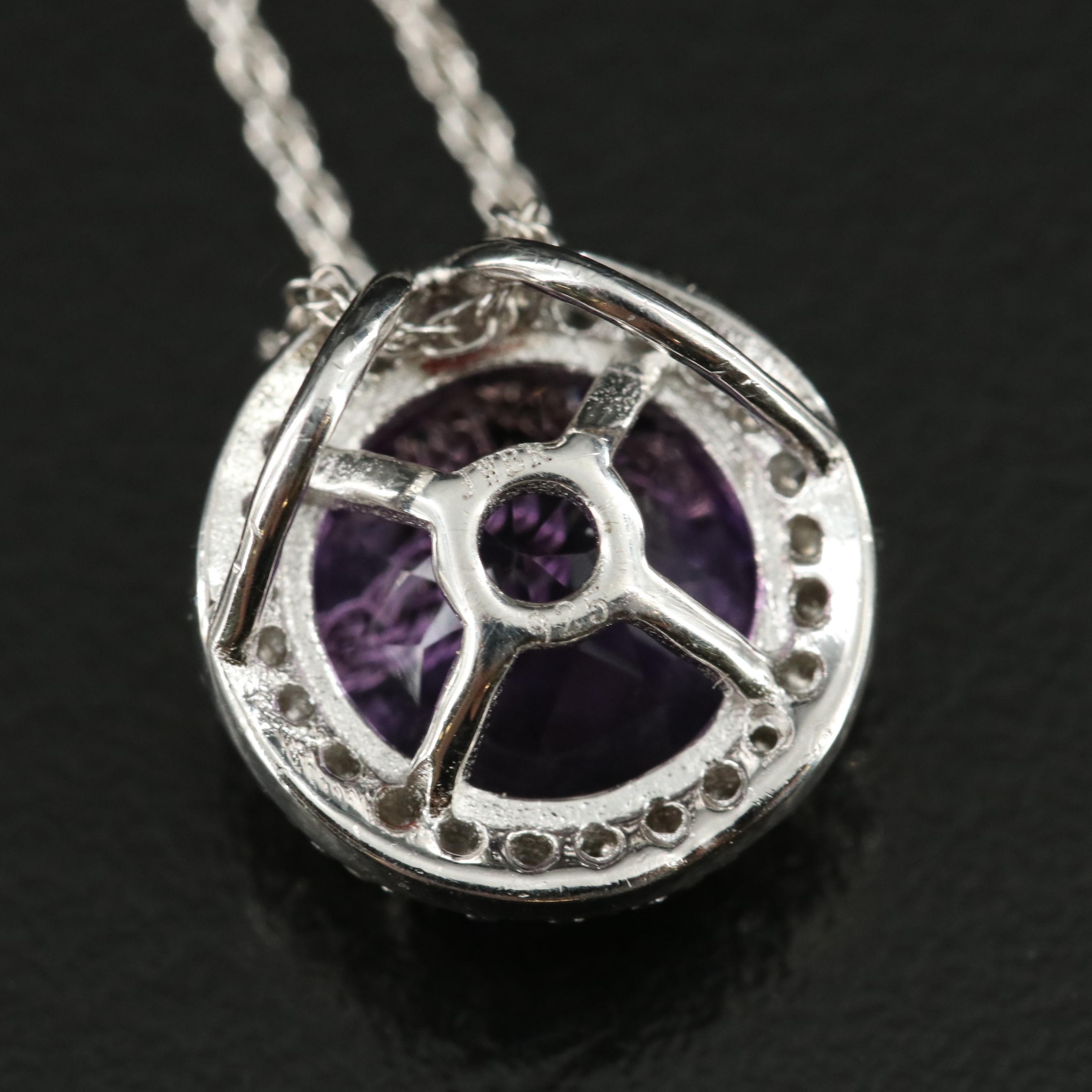 Sterling Amethyst and Sapphire Halo Pendant Necklace