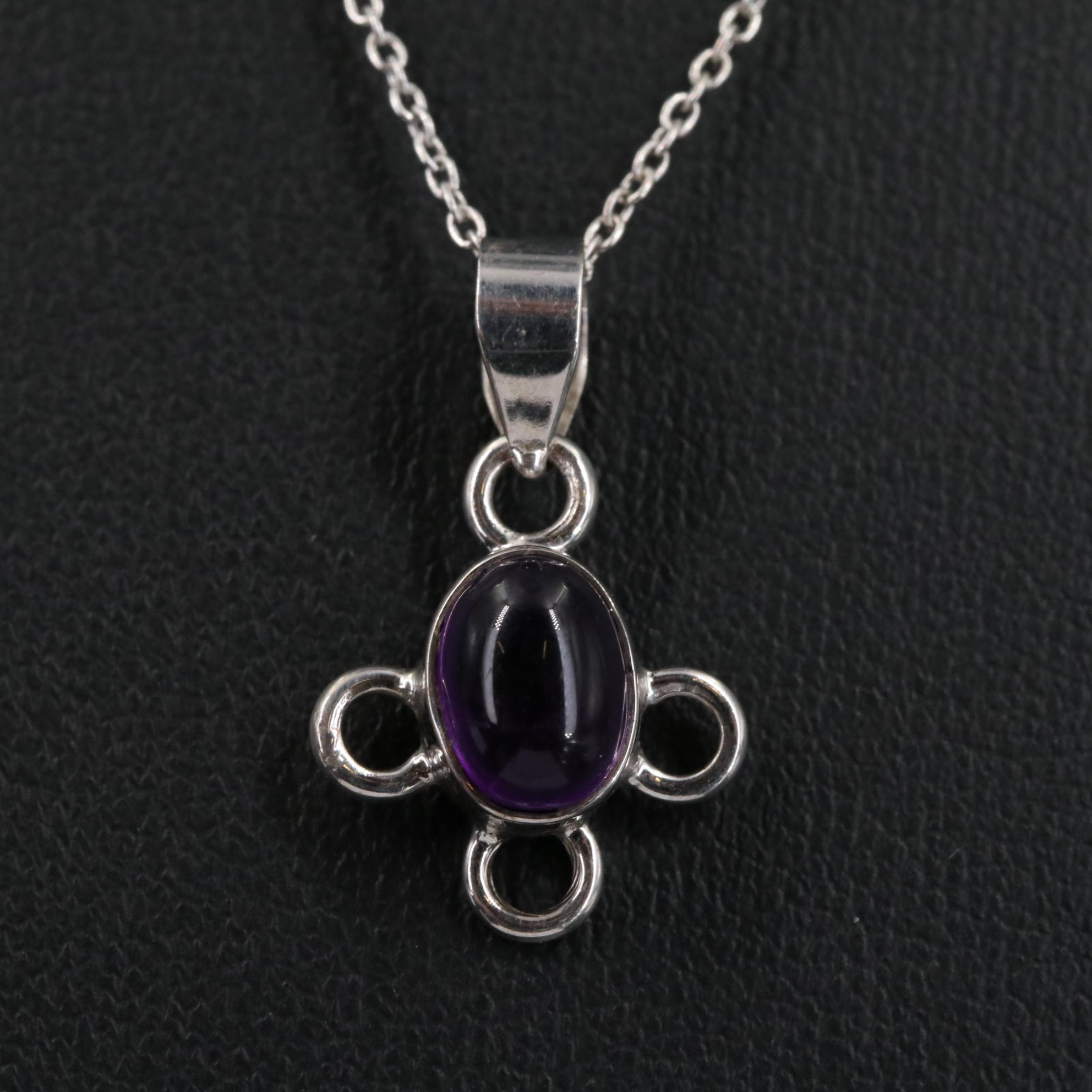Sterling Amethyst Flower Pendant Necklace