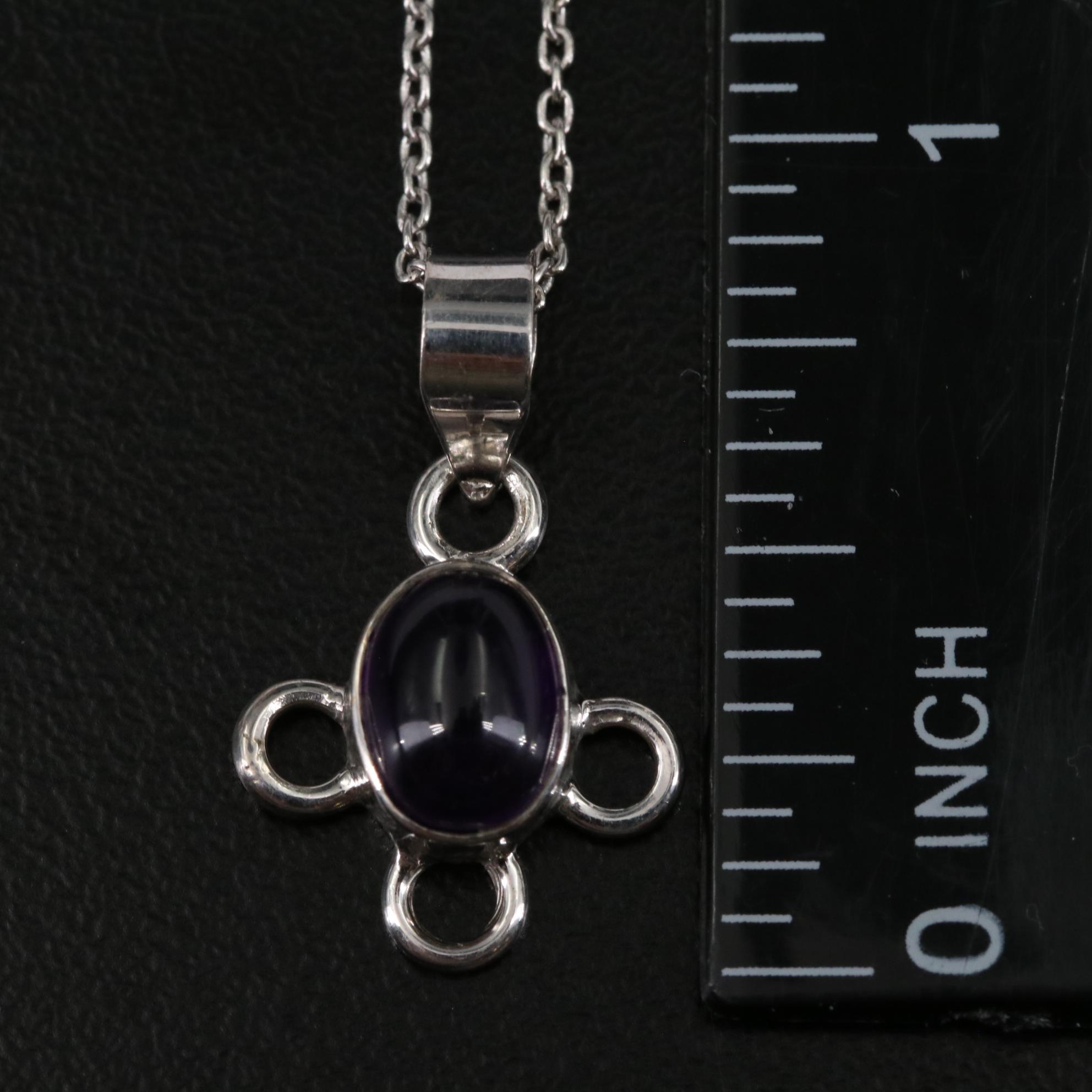 Sterling Amethyst Flower Pendant Necklace