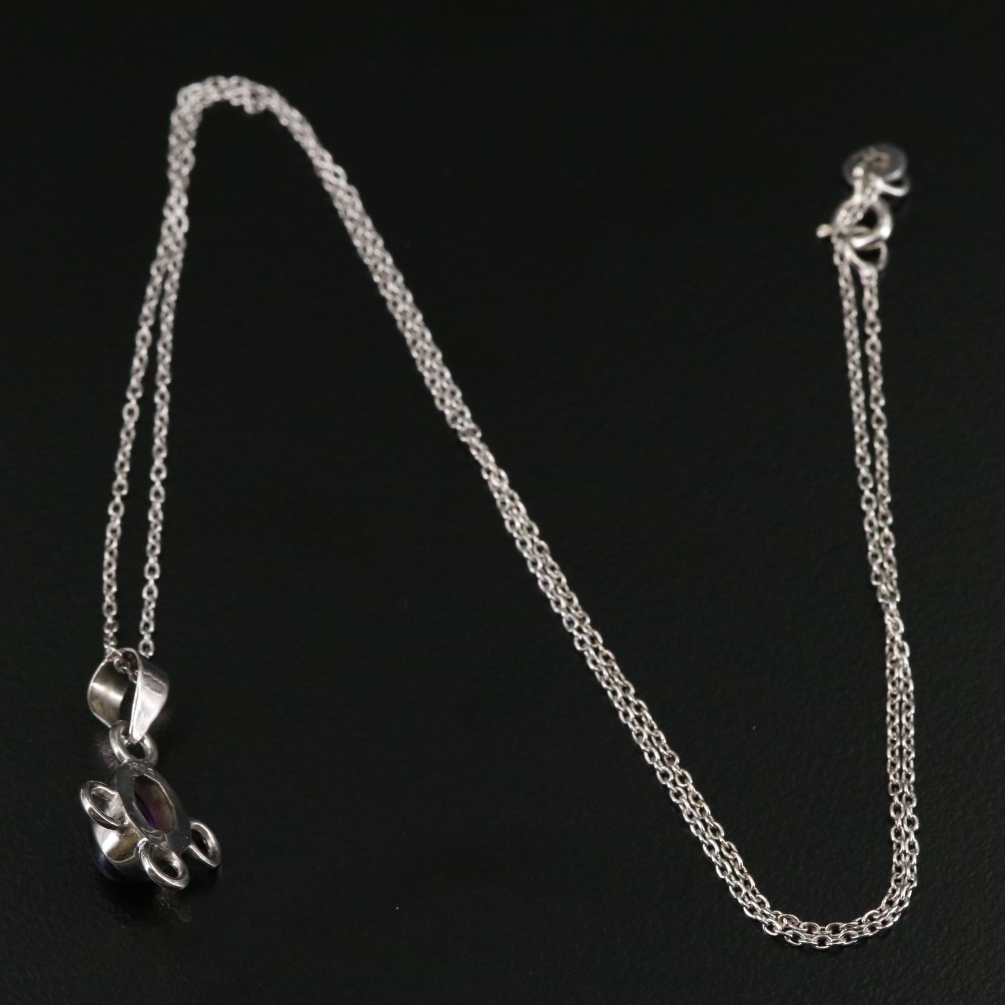 Sterling Amethyst Flower Pendant Necklace