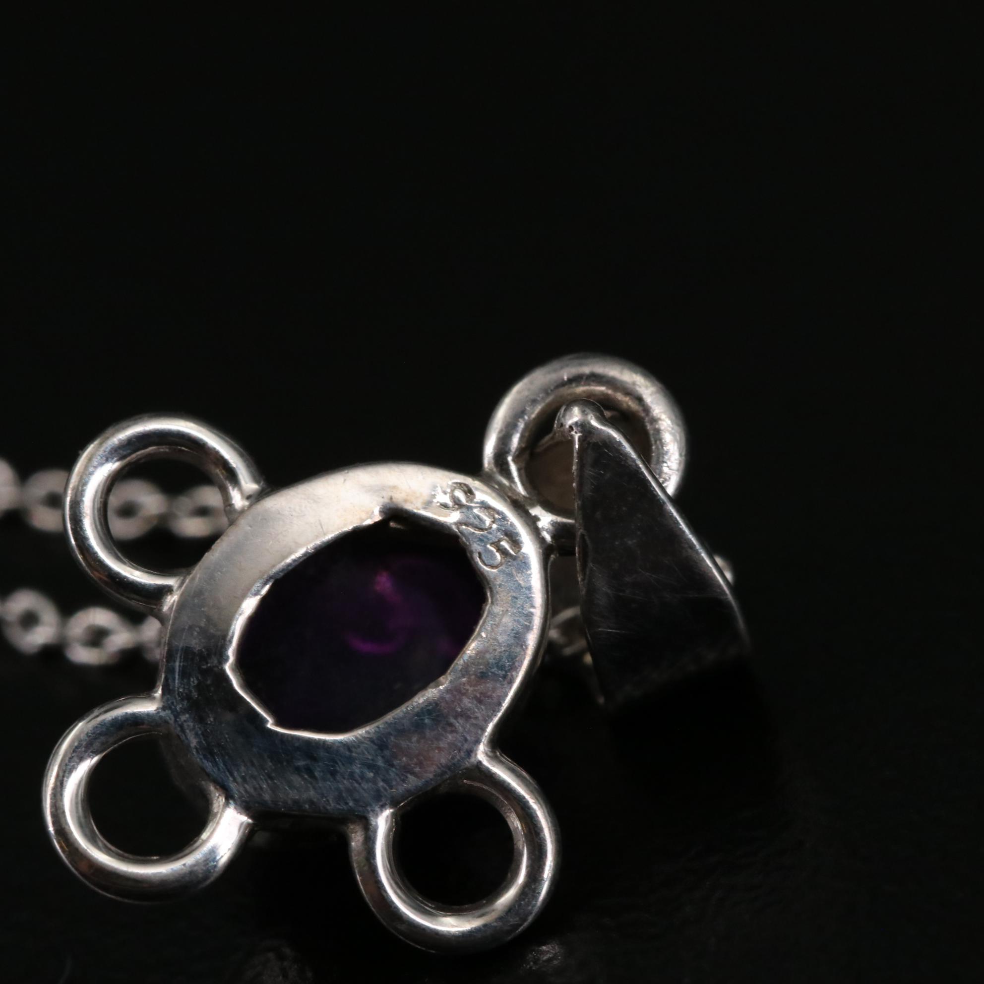 Sterling Amethyst Flower Pendant Necklace