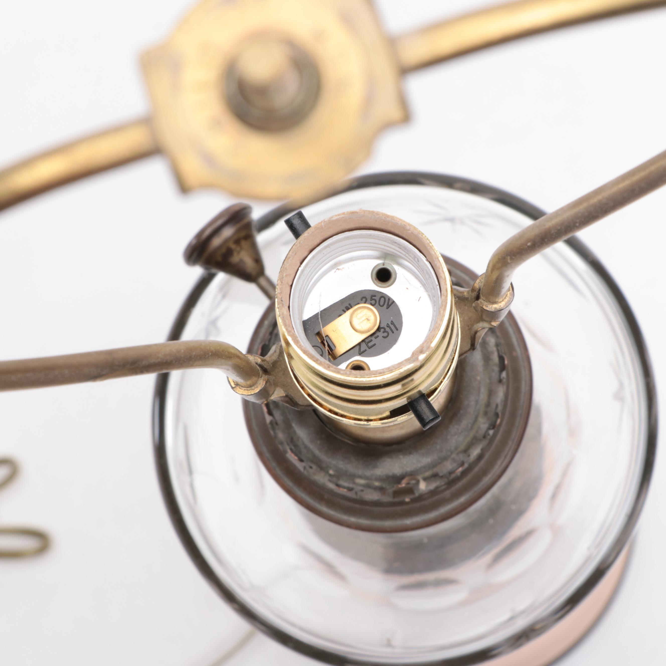 French BEC Matador Provincial Porcelain and Glass Oil Lamp Adapted as Table Lamp