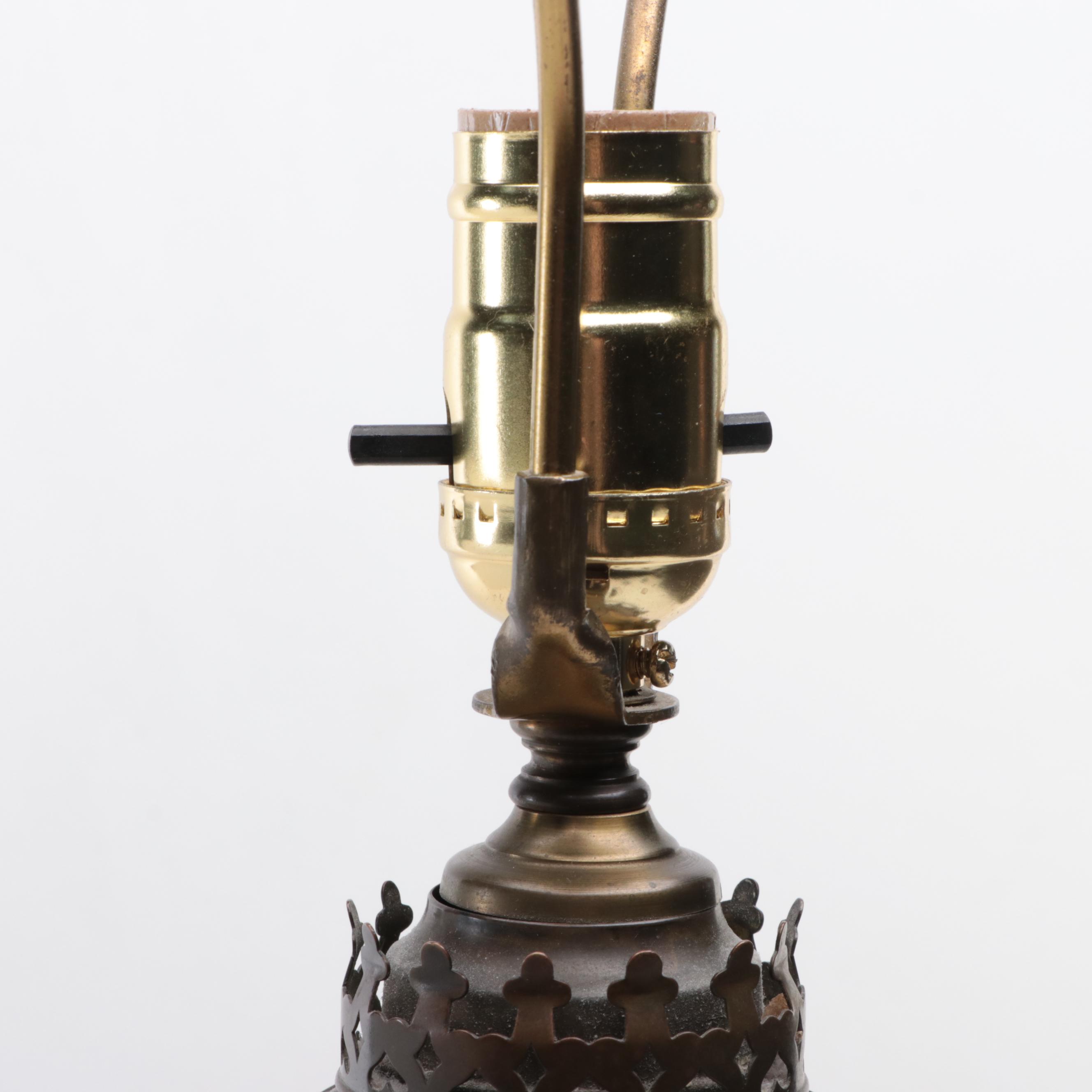 French BEC Matador Provincial Porcelain and Glass Oil Lamp Adapted as Table Lamp