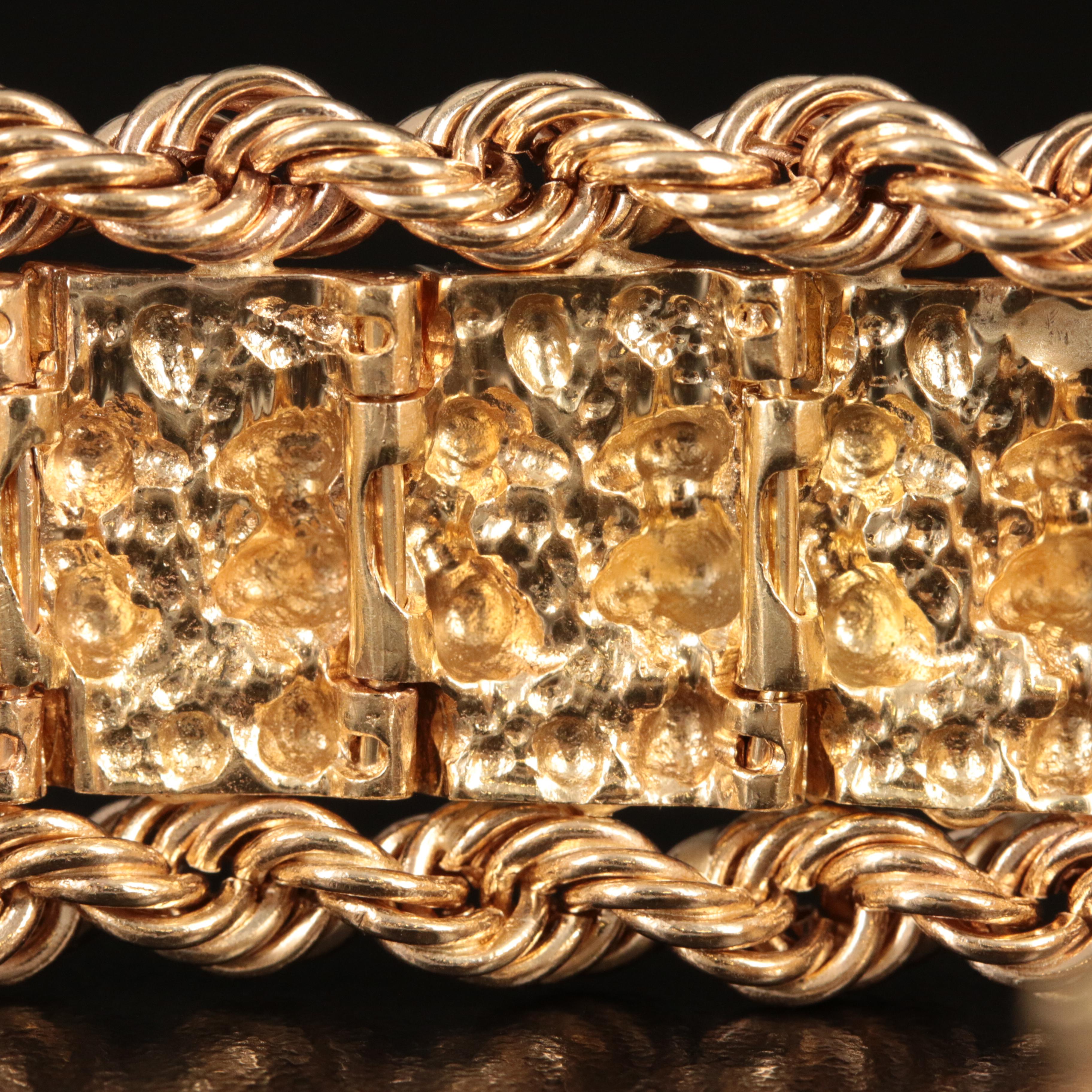 14K Nugget Panel Bracelet with Braided Rope