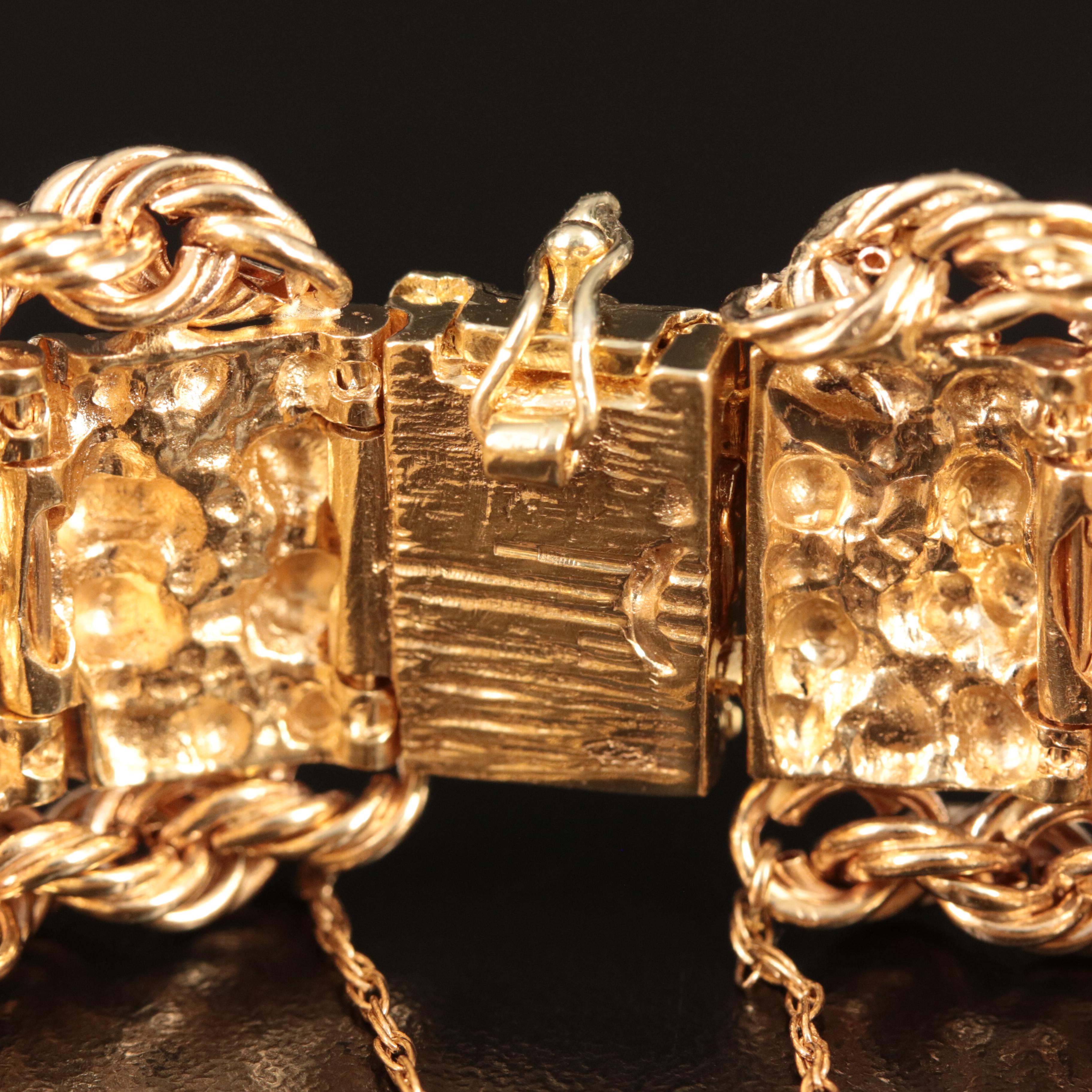 14K Nugget Panel Bracelet with Braided Rope