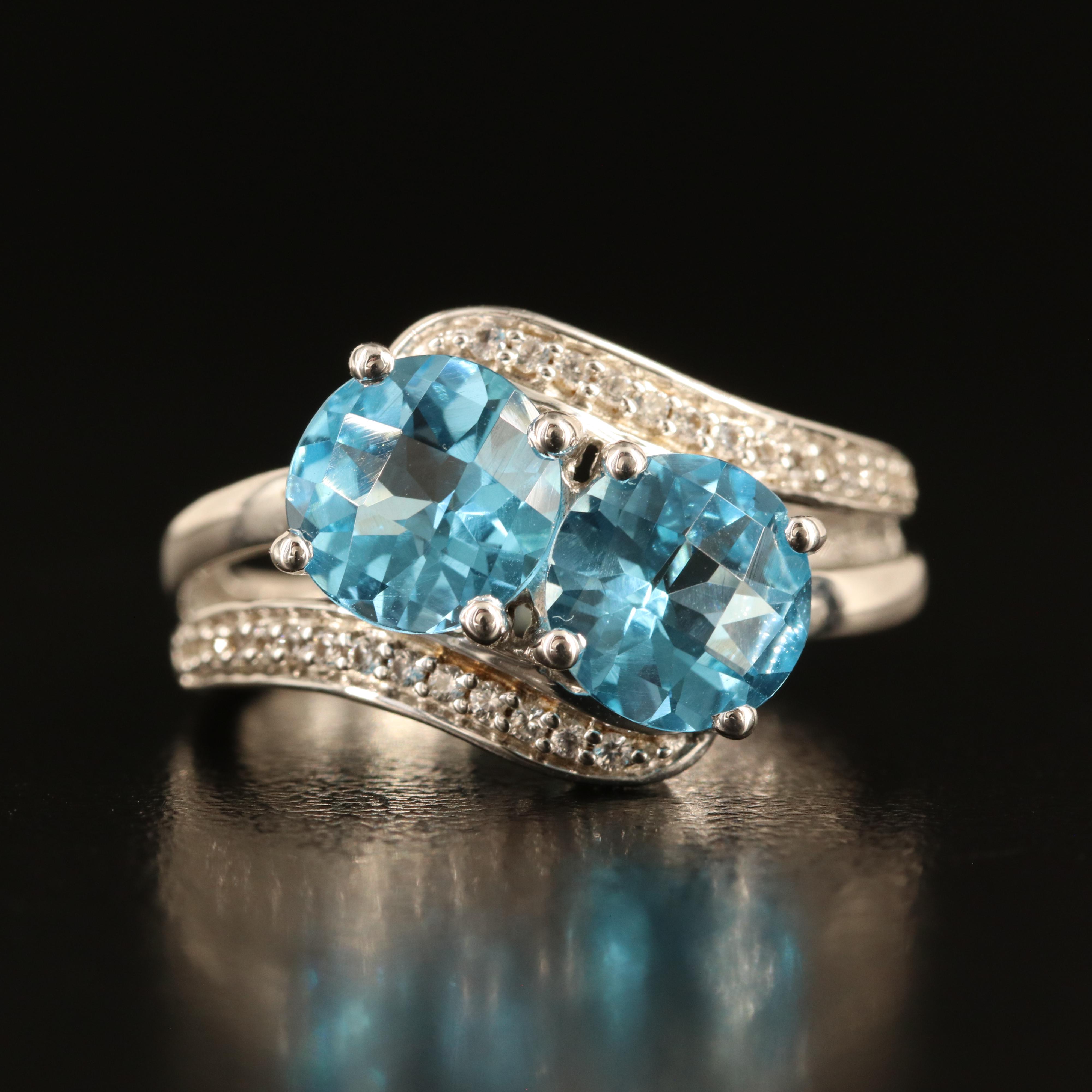 Sterling Swiss Blue Topaz and White Sapphire Ring